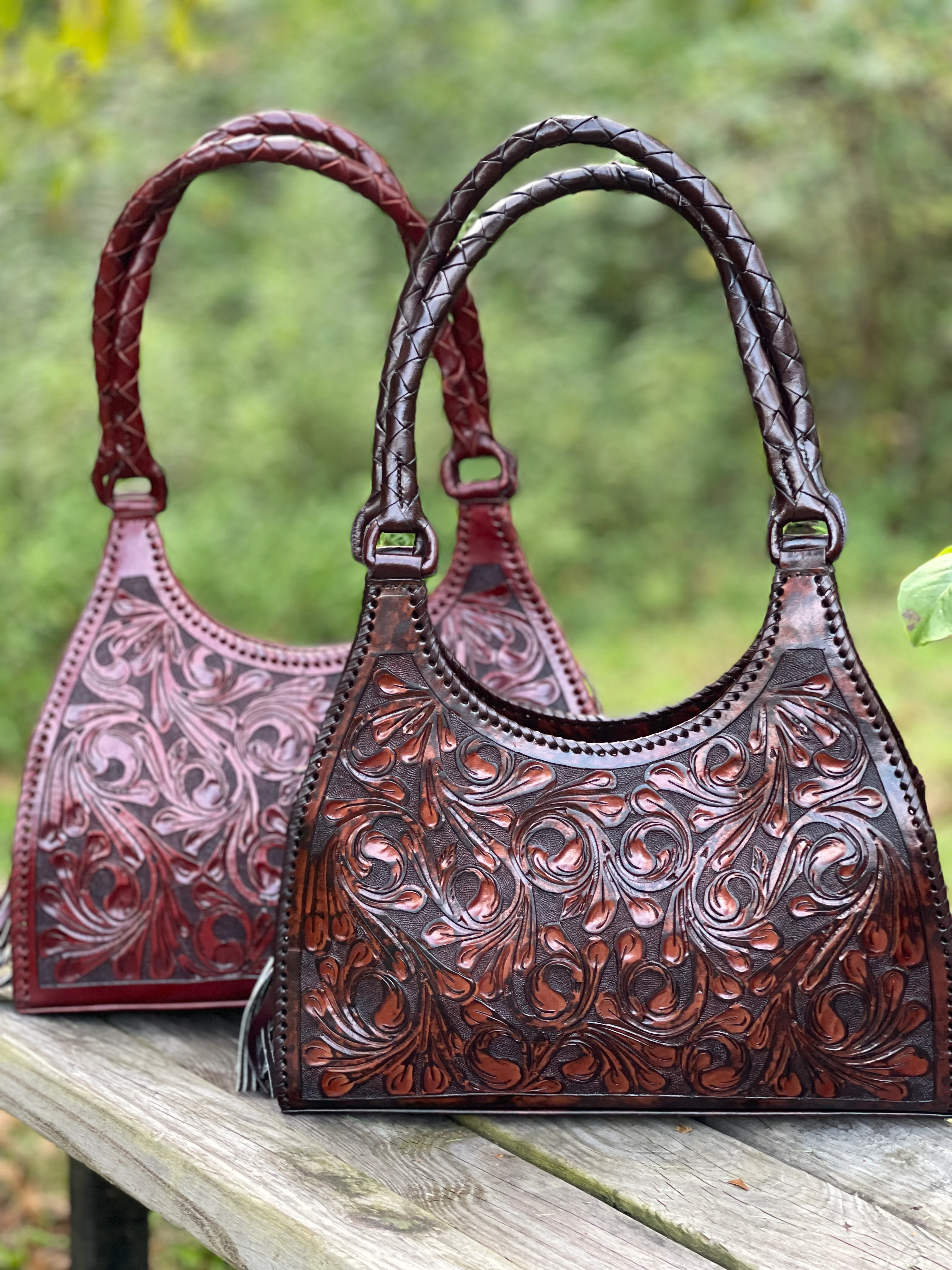 ALLE Hand-Tooled Leather Hobo Bag 