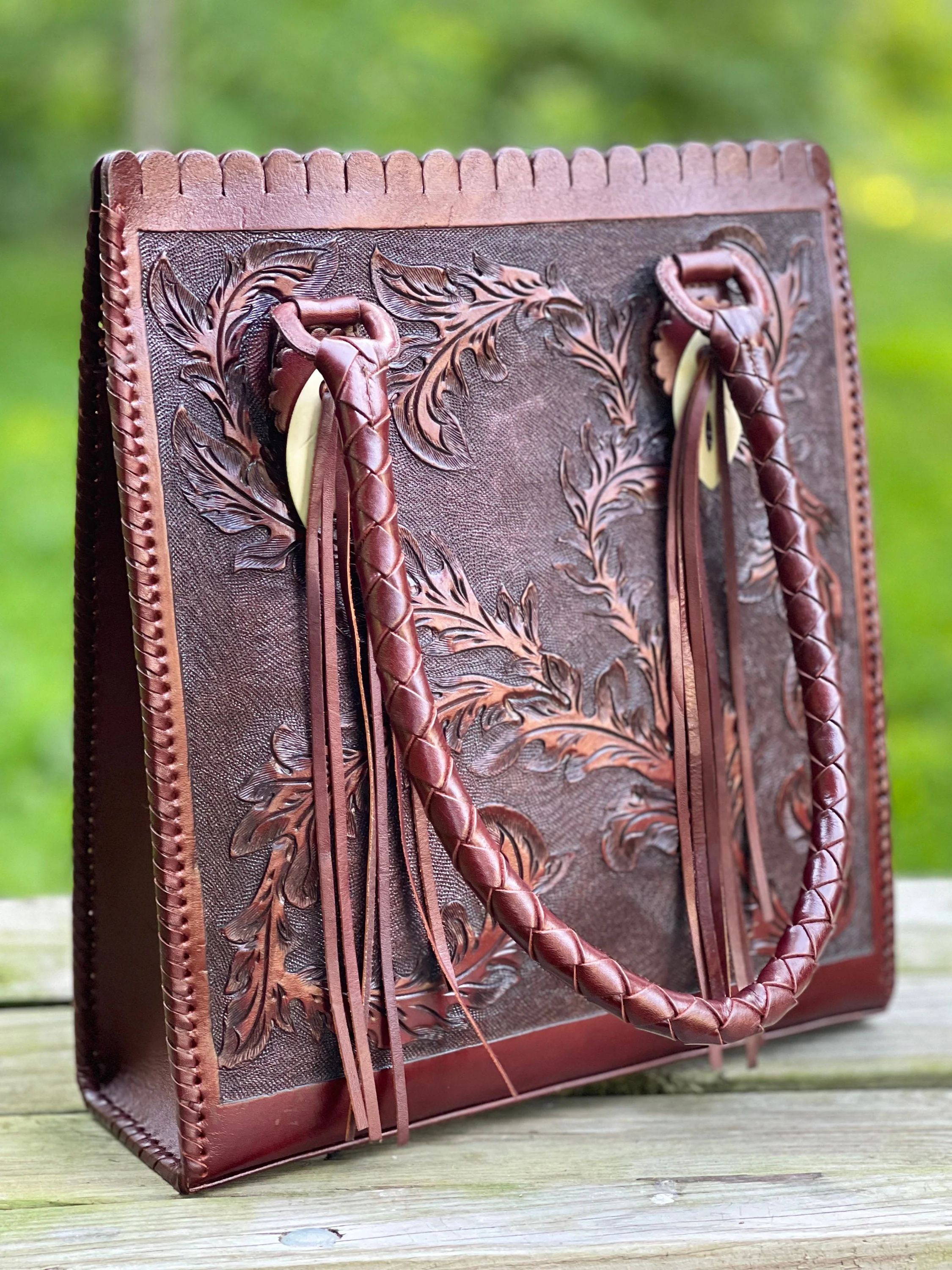 Hand-Tooled Leather Hobo Bag, 