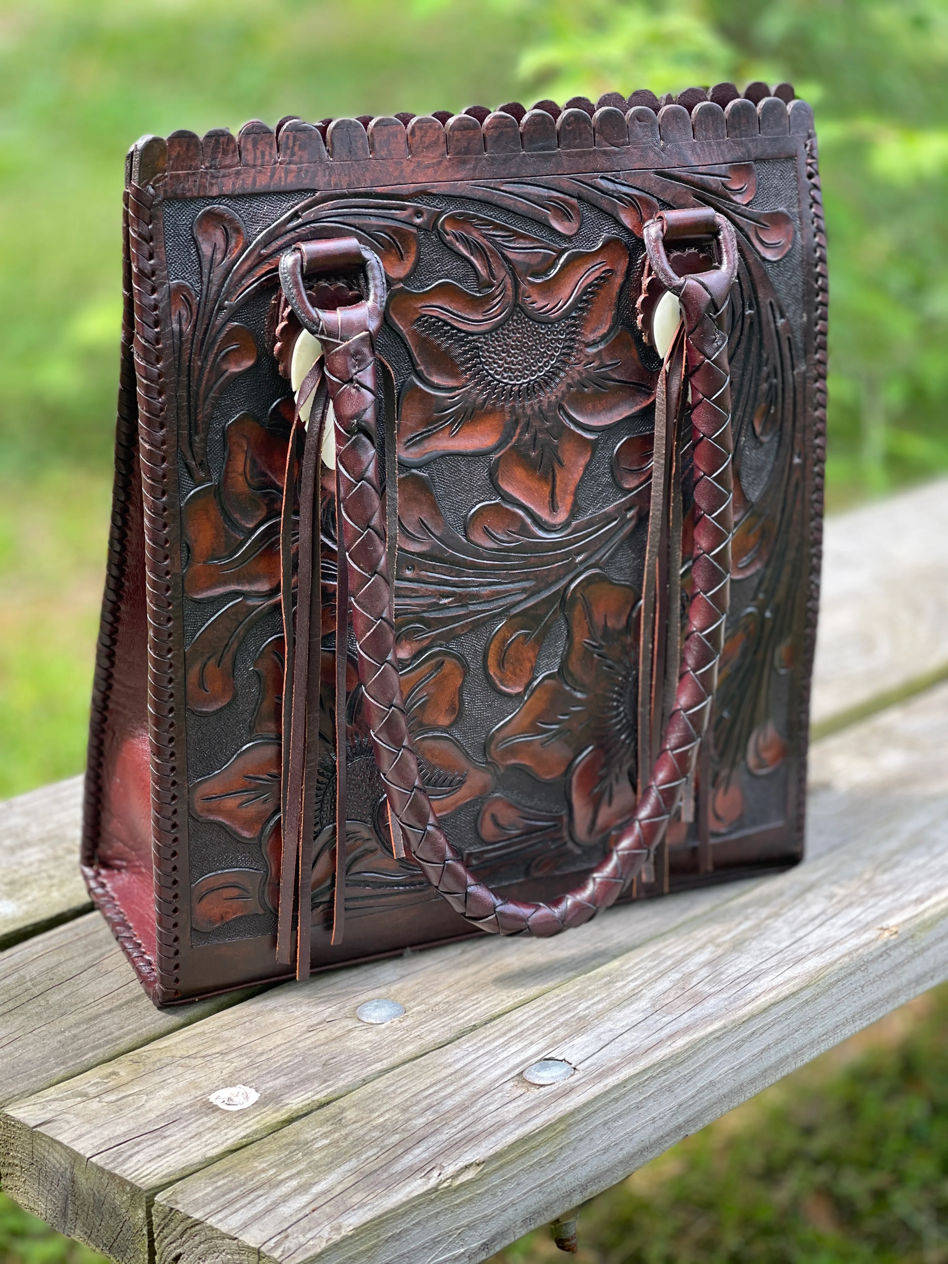 Hand Tooled Leather Tote Bag 