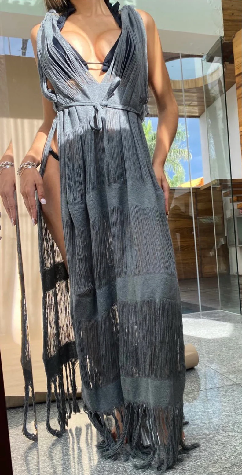 Handmade Frayed Maxi Beach Dress CABO, Swim cover-up