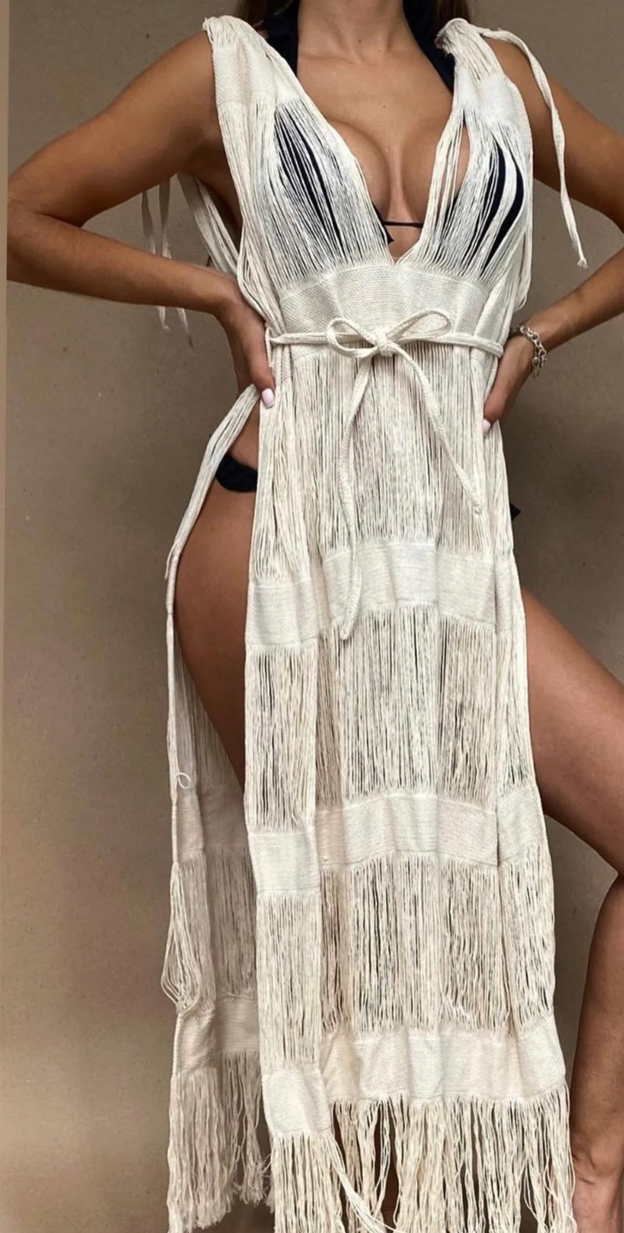 Handmade Frayed Maxi Beach Dress CABO, Swim cover-up