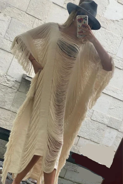 Handmade Frayed Cotton Maxi Beach Dress CAPRI, more colors