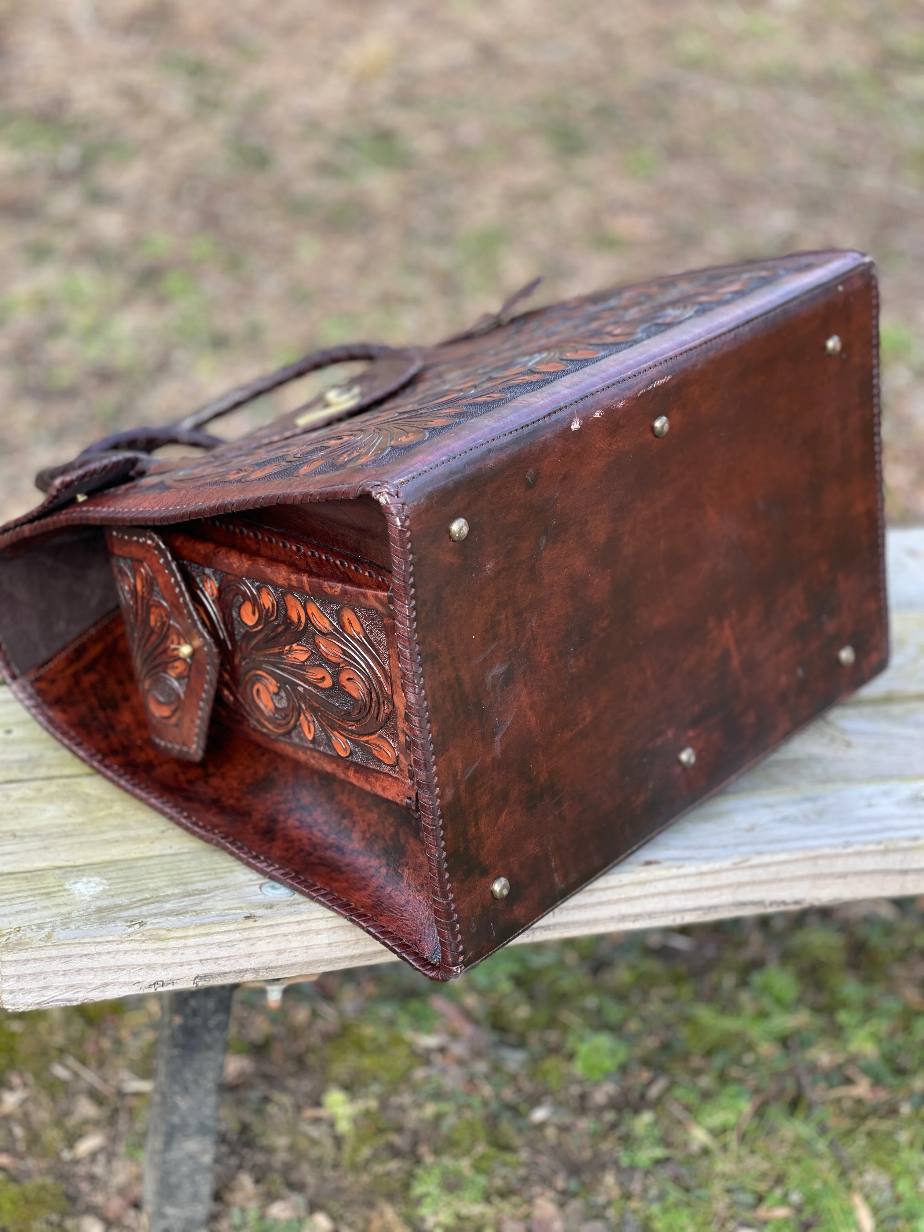 Hand-tooled Leather Small Weekender 