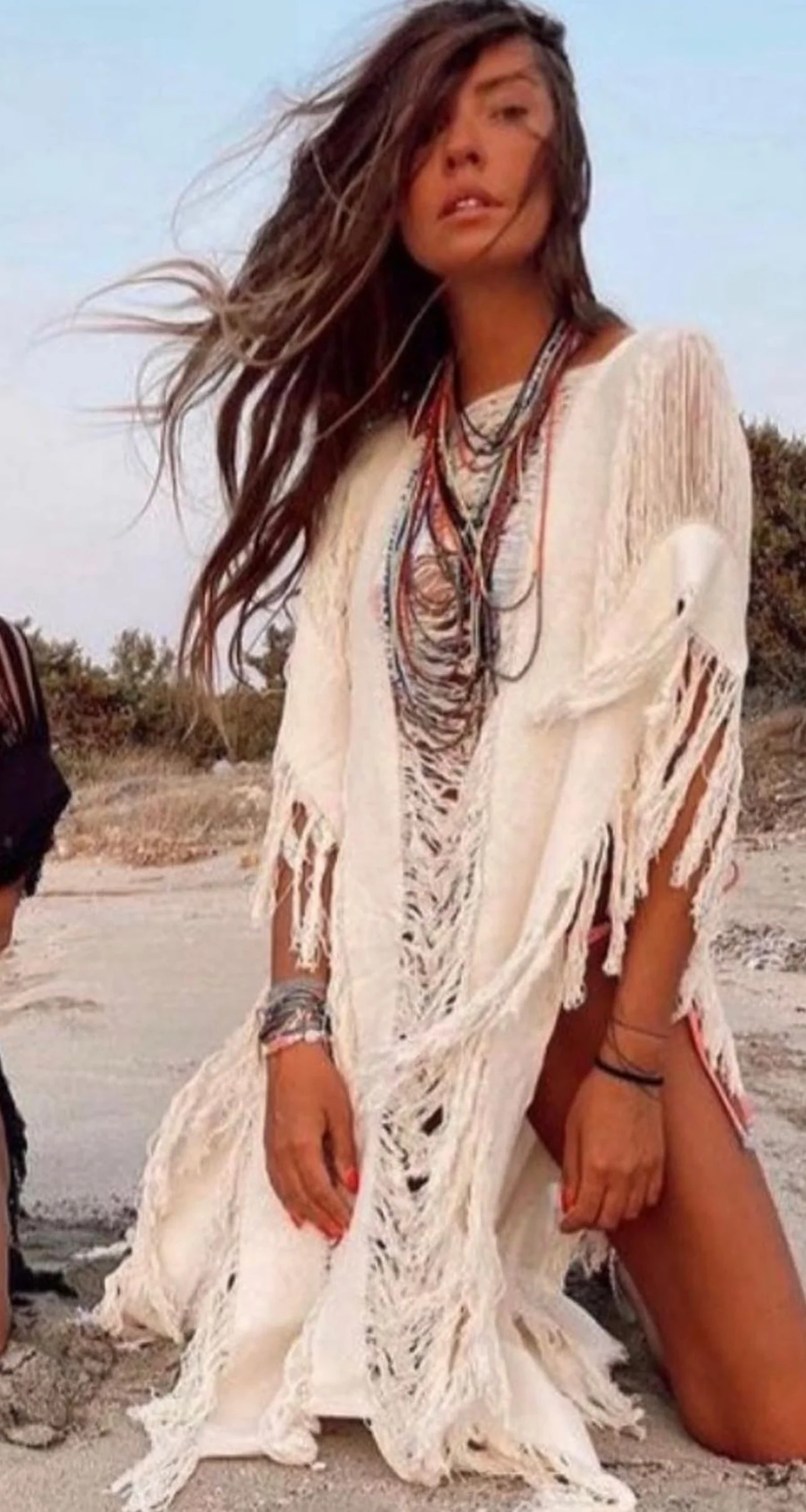 Handmade Frayed Cotton Maxi Beach Dress CAPRI, more colors