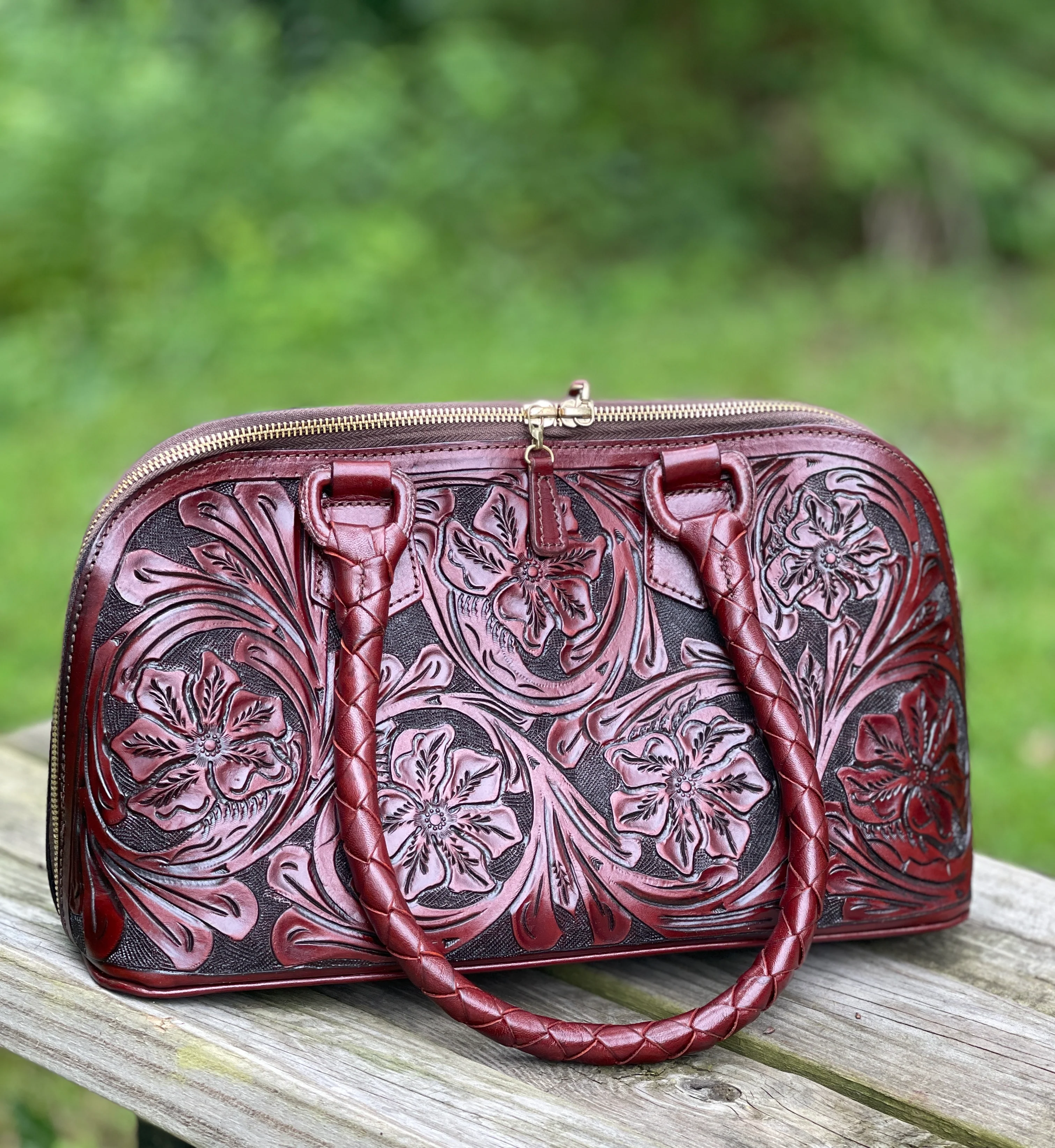 Hand-Tooled Leather Small Doctor Bag 
