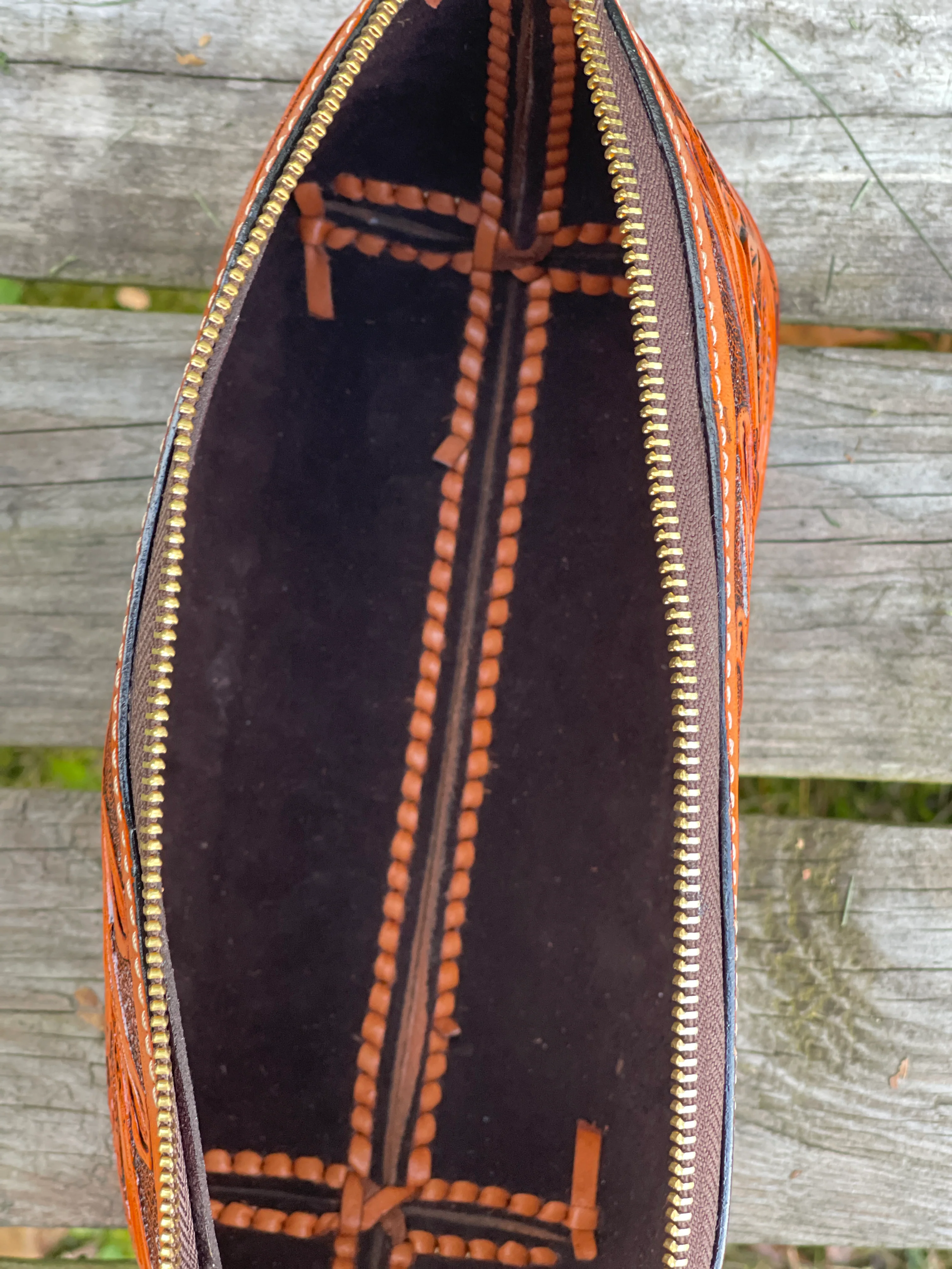 Hand-Tooled Leather COSMETIC BAG