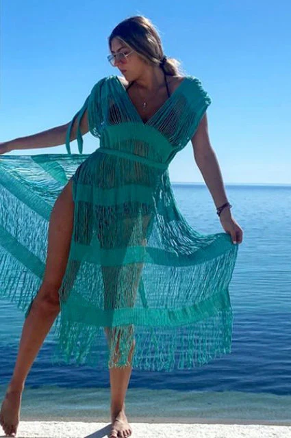 Handmade Frayed Maxi Beach Dress CABO, Swim cover-up