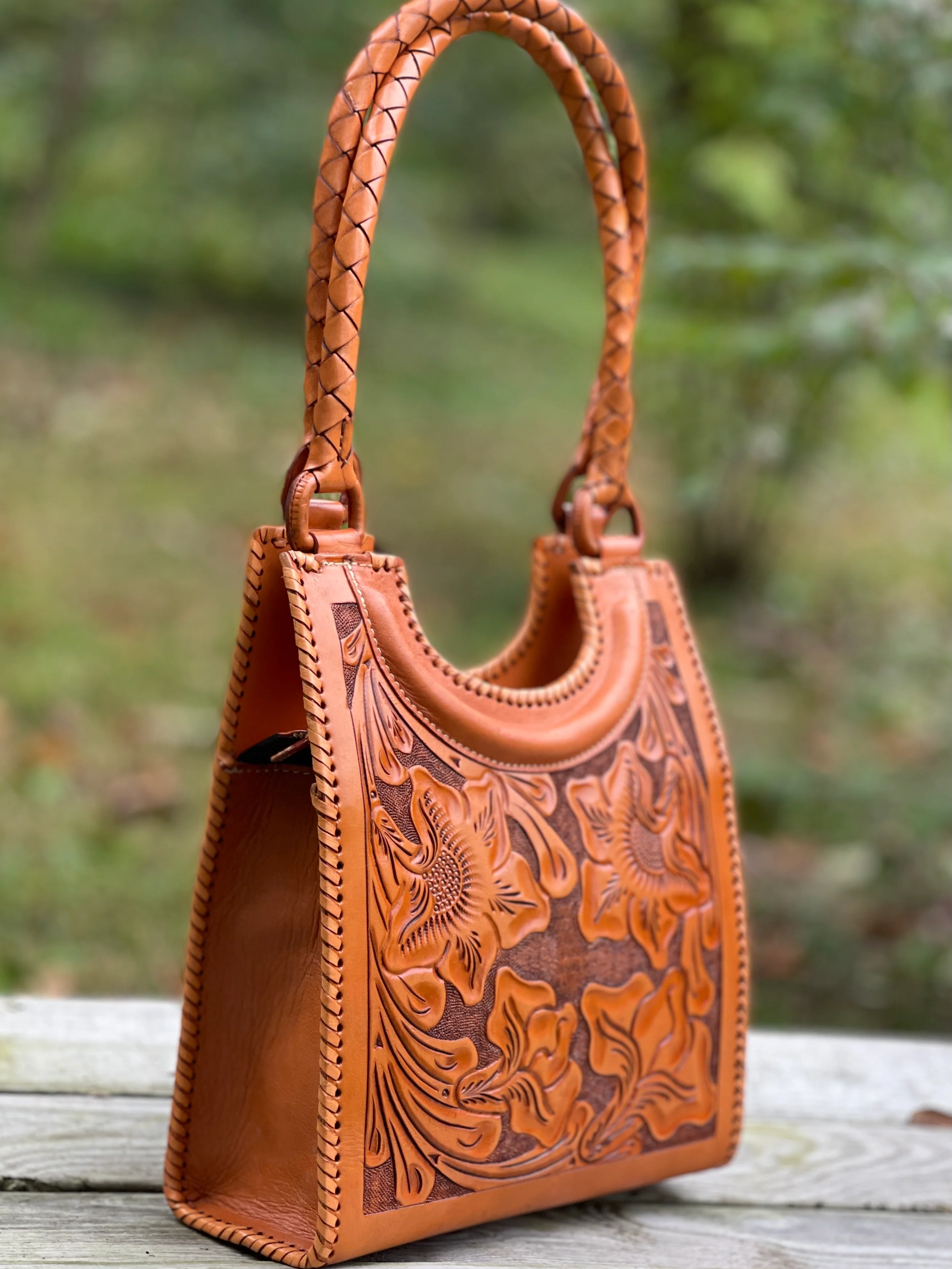 Hand Tooled Leather Hobo Bag