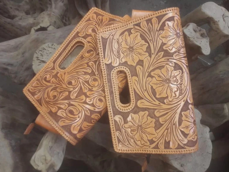 Hand-Tooled Leather Large Clutch Bag 