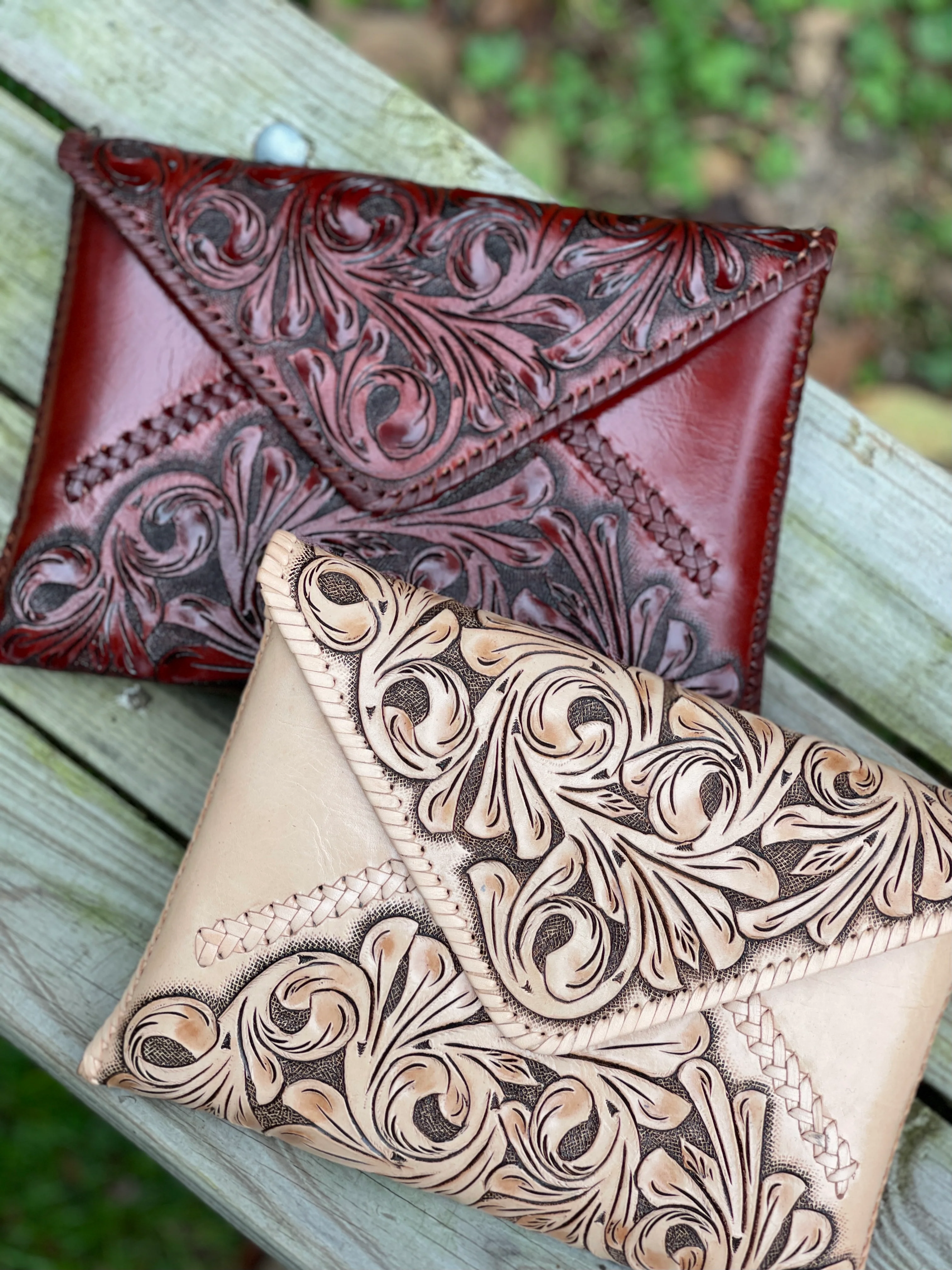 Hand-Tooled Leather Crossbody & Clutch Bag 