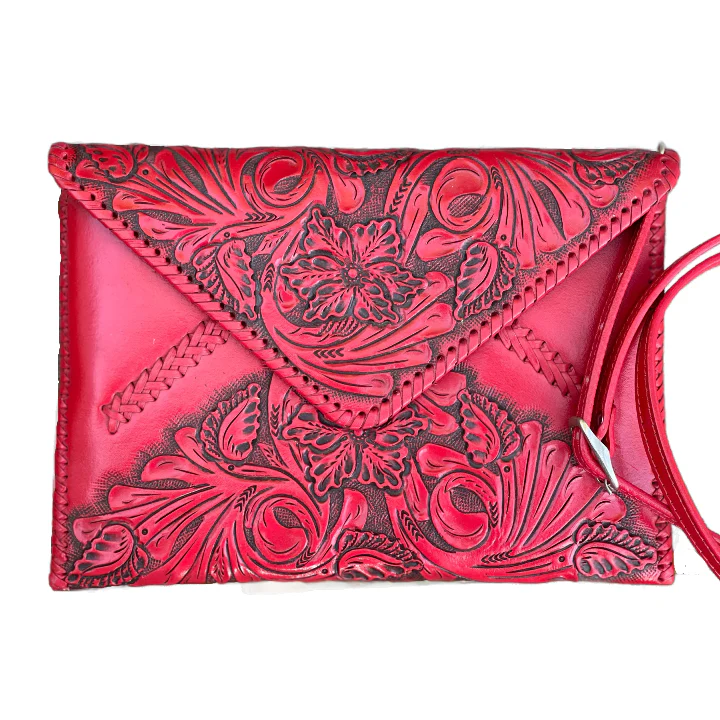 Hand-Tooled Leather Crossbody & Clutch Bag 