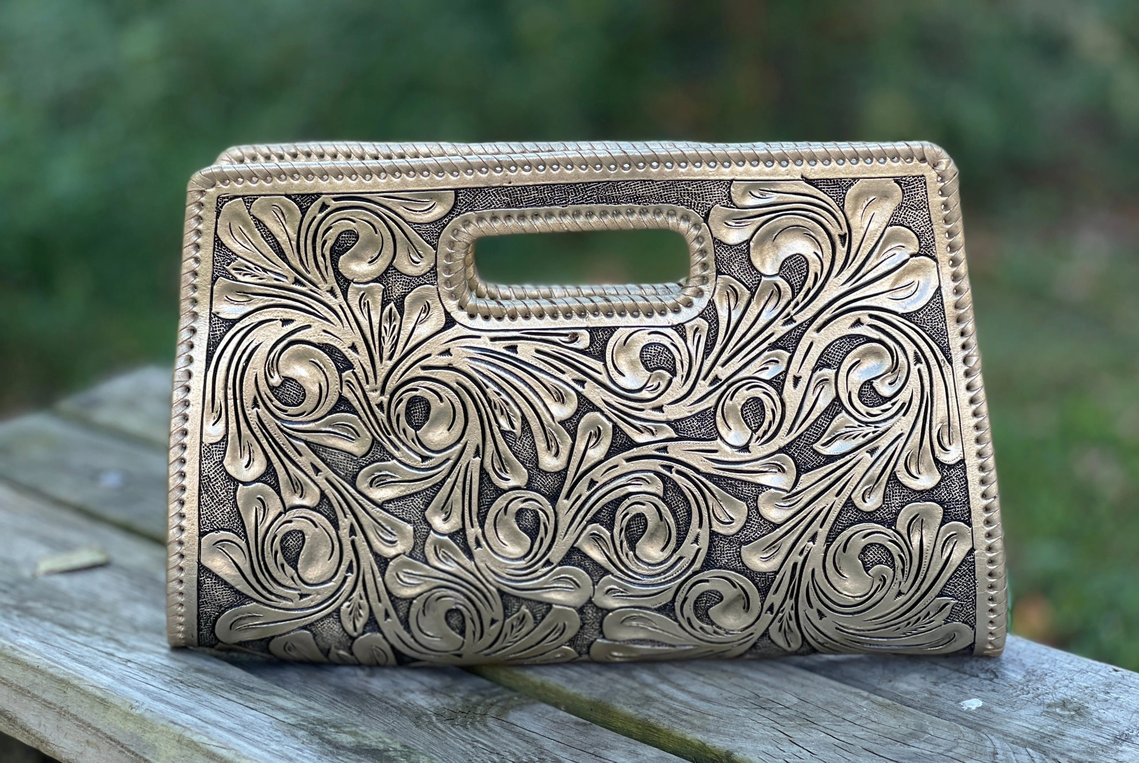 Hand-Tooled Leather Large Clutch Bag 