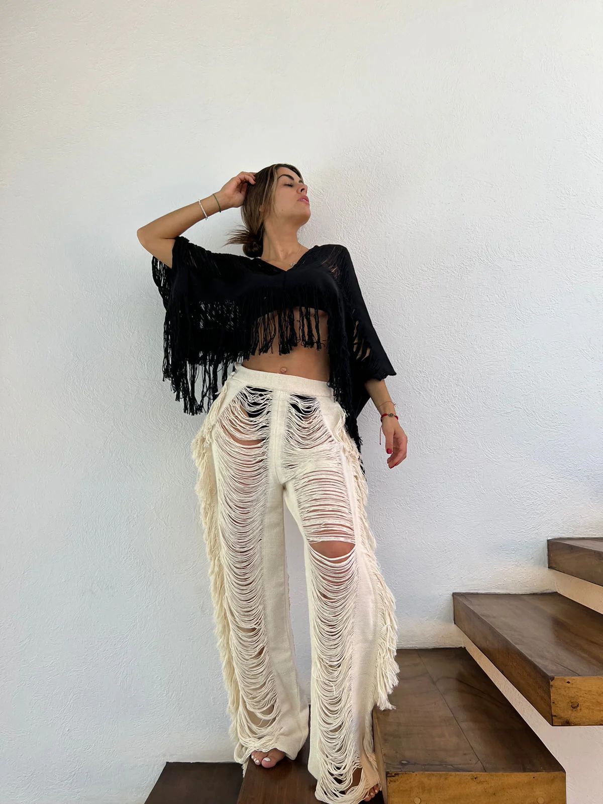 Handmade Frayed Set Pants & Crop 