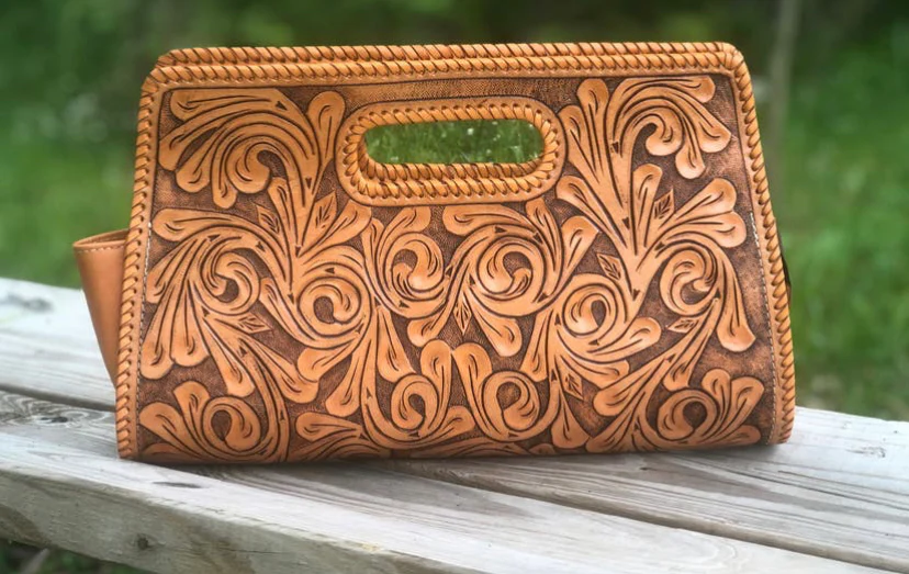 Hand-Tooled Leather Large Clutch Bag