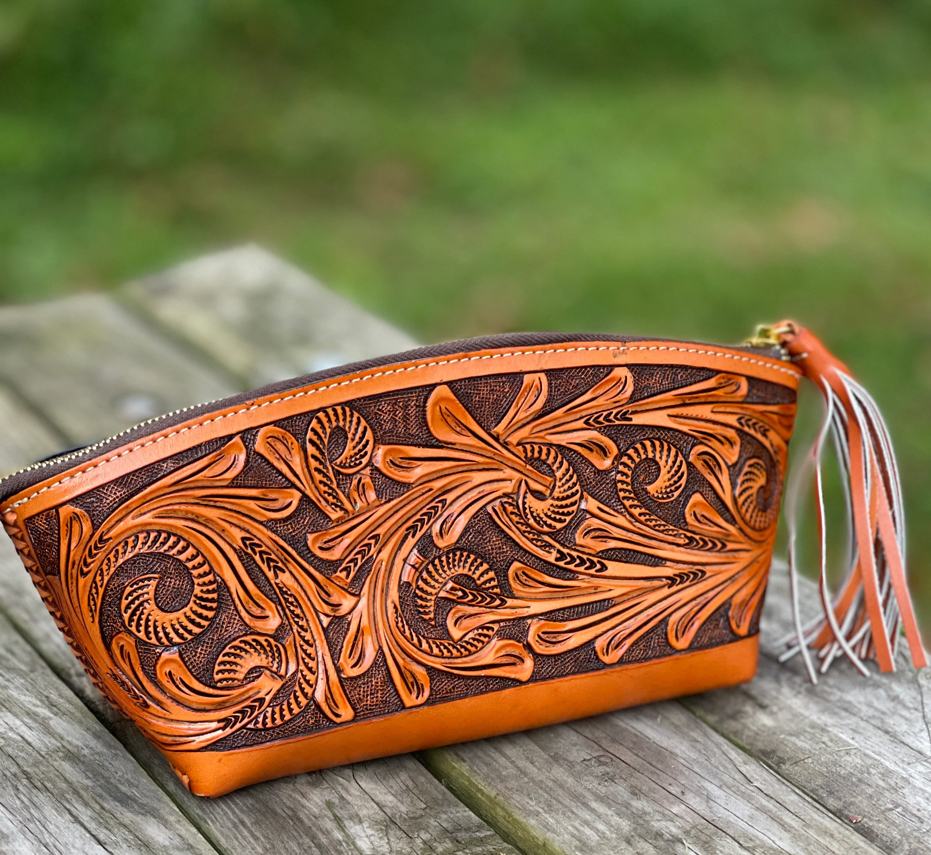 Hand-Tooled Leather COSMETIC BAG
