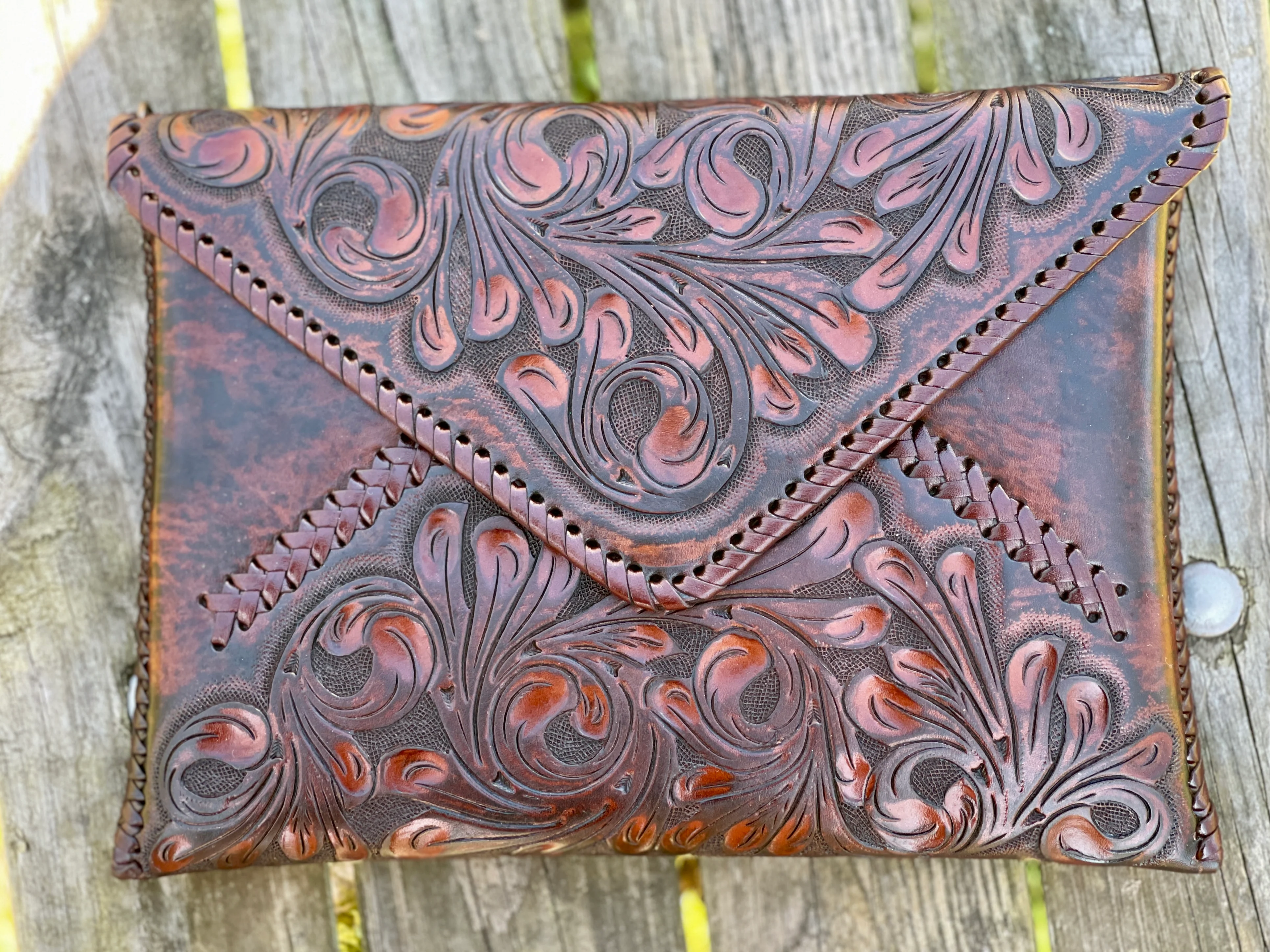 Hand-Tooled Leather Crossbody & Clutch Bag 