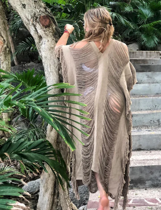 Handmade Frayed Maxi Beach Cotton Dress 