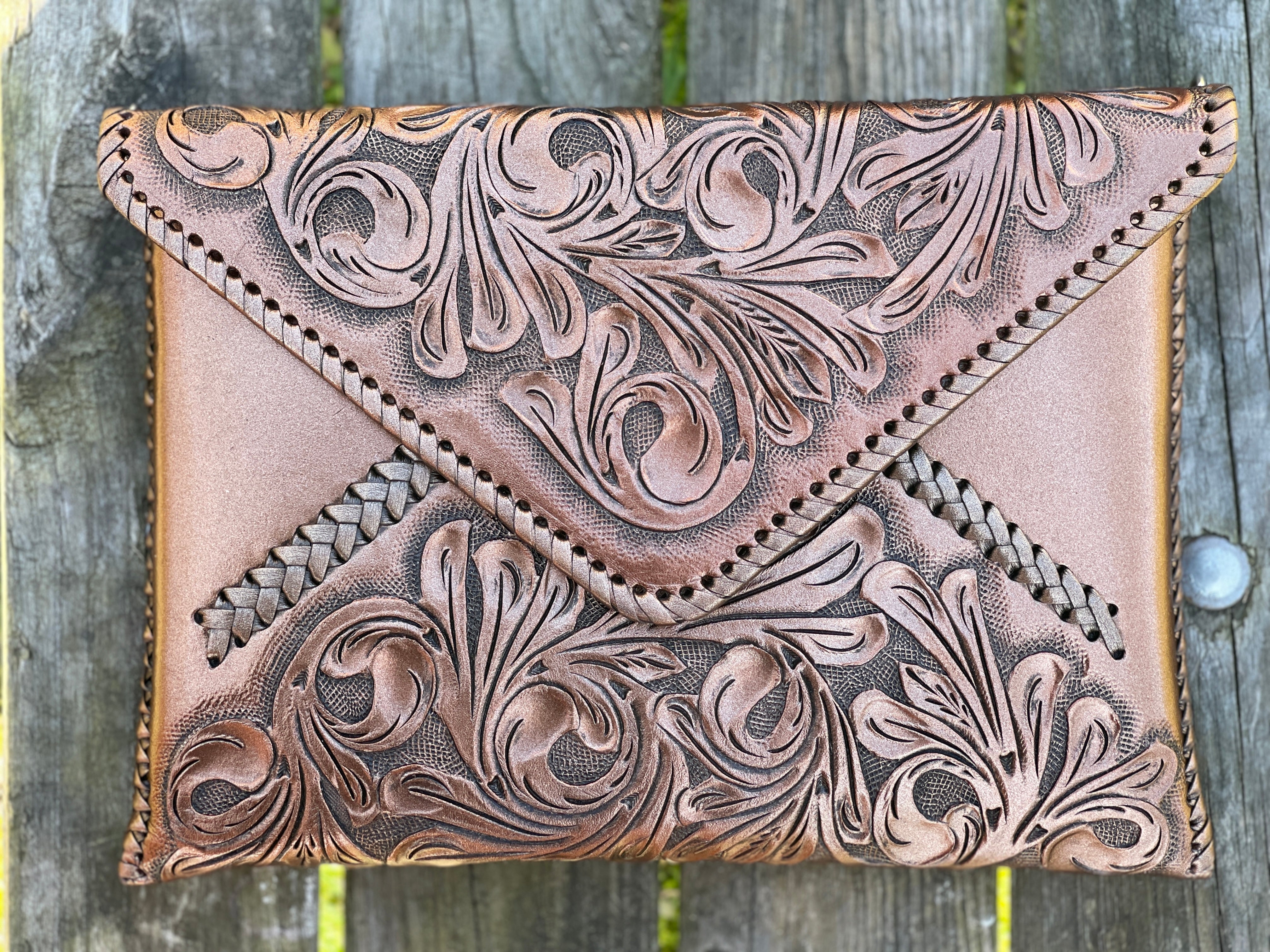 Hand-Tooled Leather Crossbody & Clutch Bag 