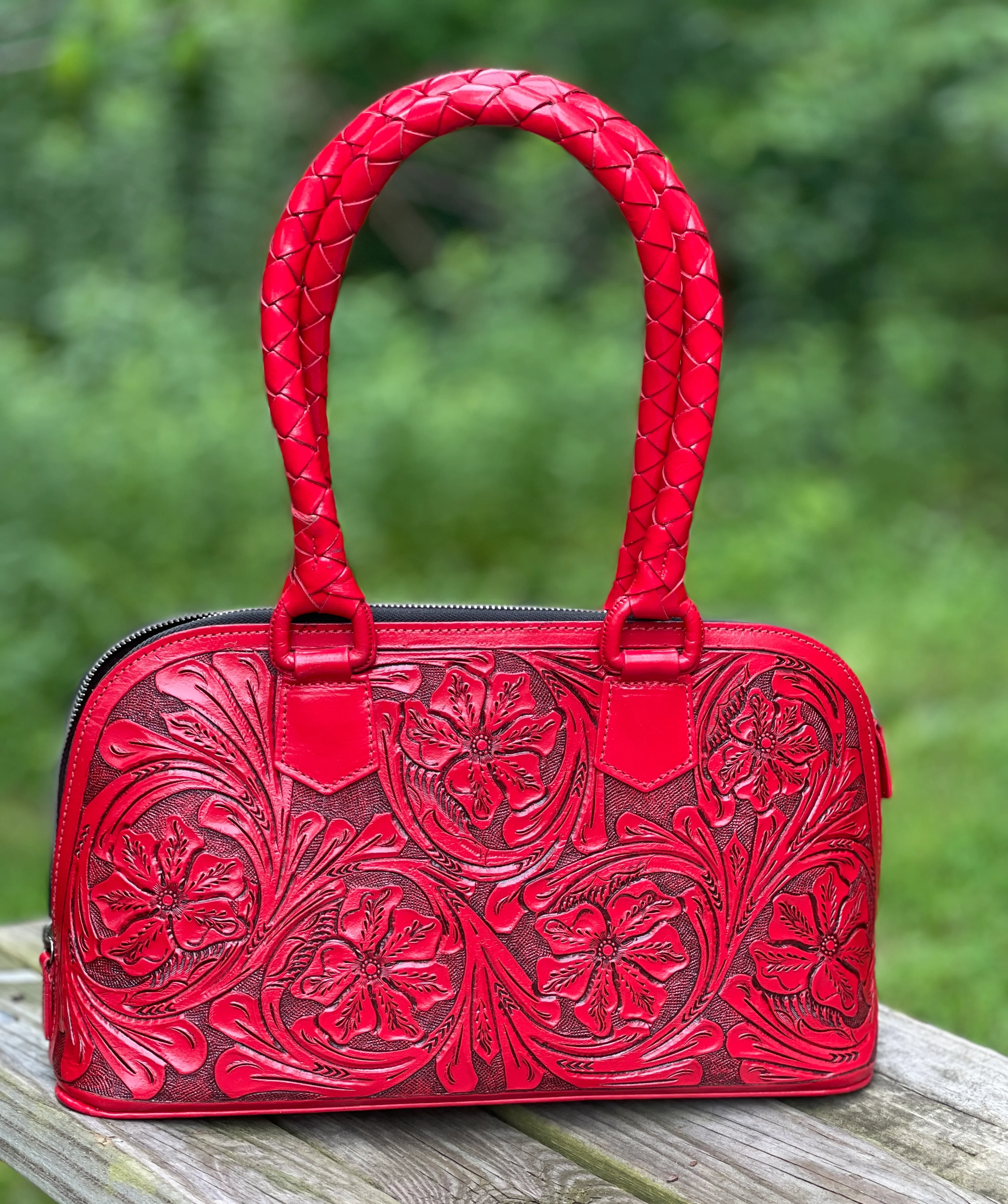 Hand-Tooled Leather Small Doctor Bag