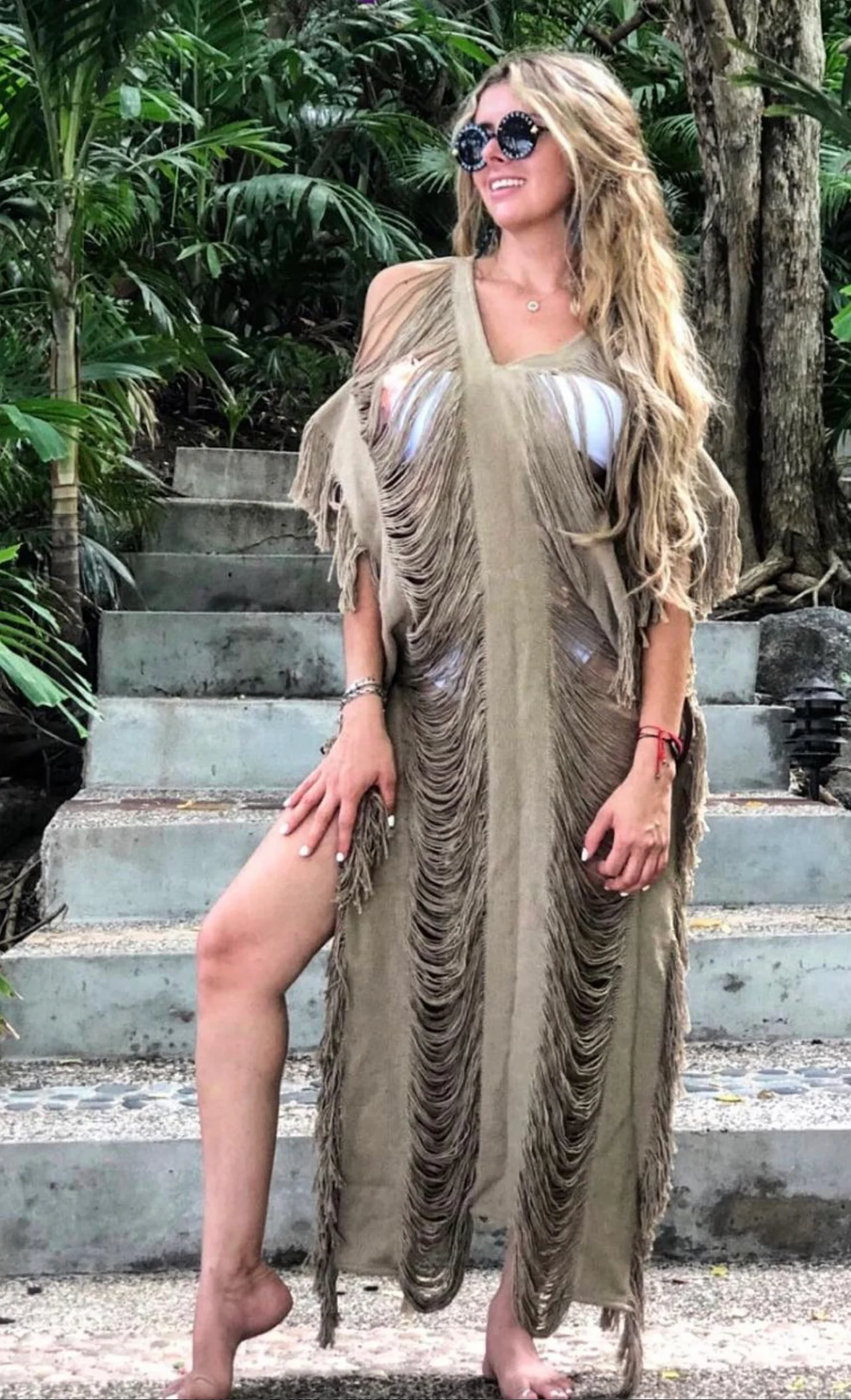 Handmade Frayed Maxi Beach Cotton Dress 