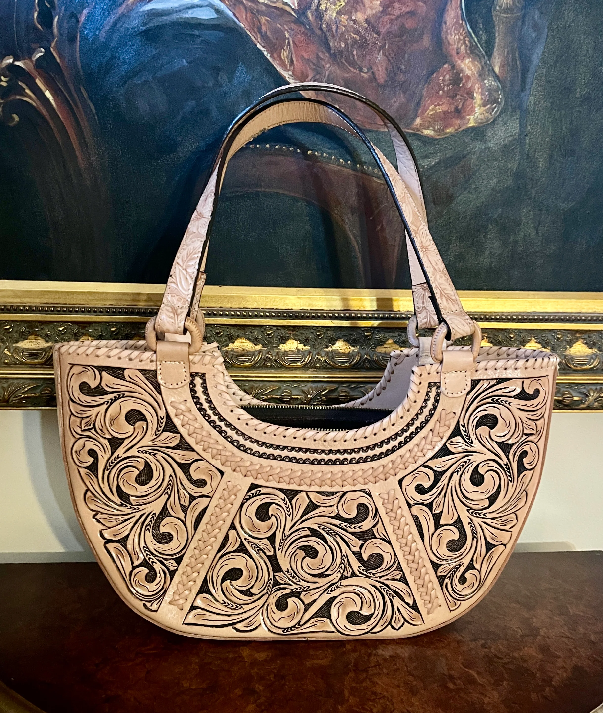 Hand-Tooled Leather Satchel, Shoulder Bag 