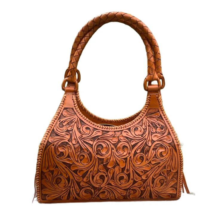 ALLE Hand-Tooled Leather Hobo Bag 
