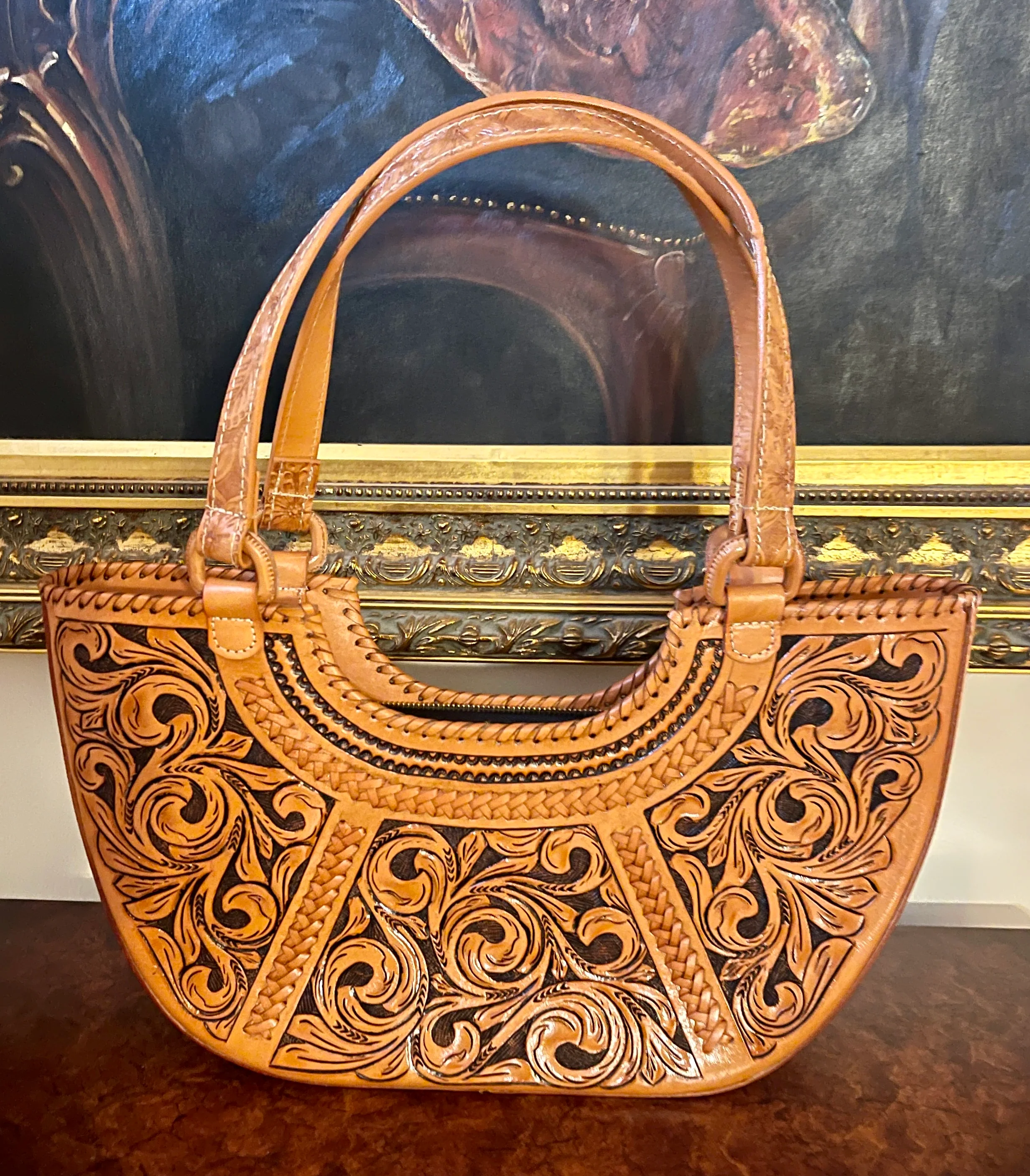 Hand-Tooled Leather Satchel, Shoulder Bag 