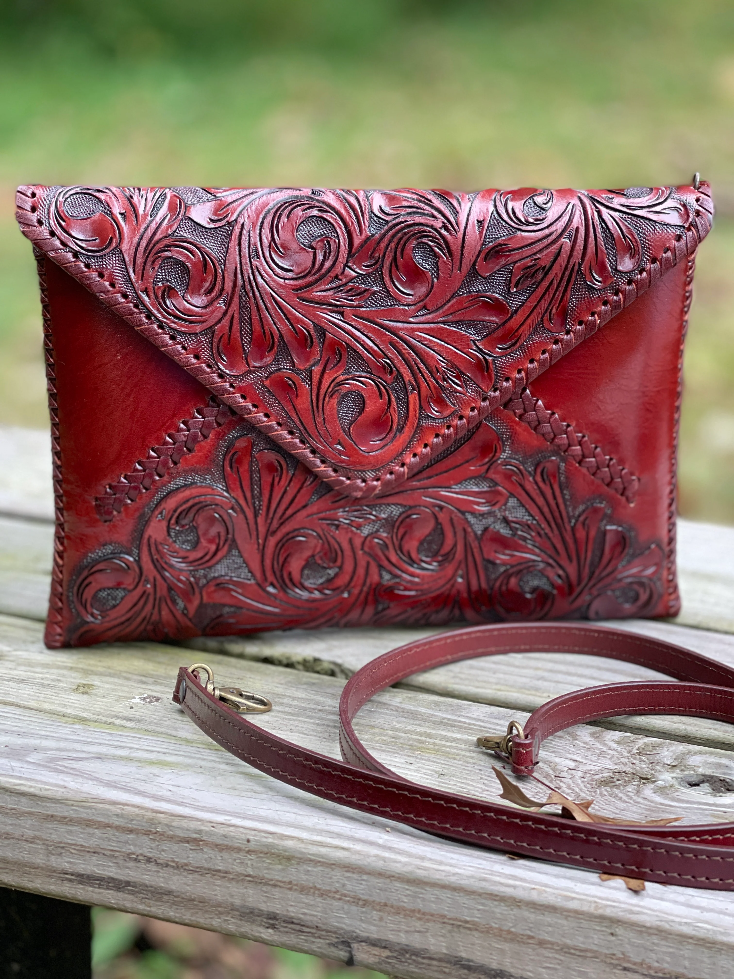 Hand-Tooled Leather Crossbody & Clutch Bag 