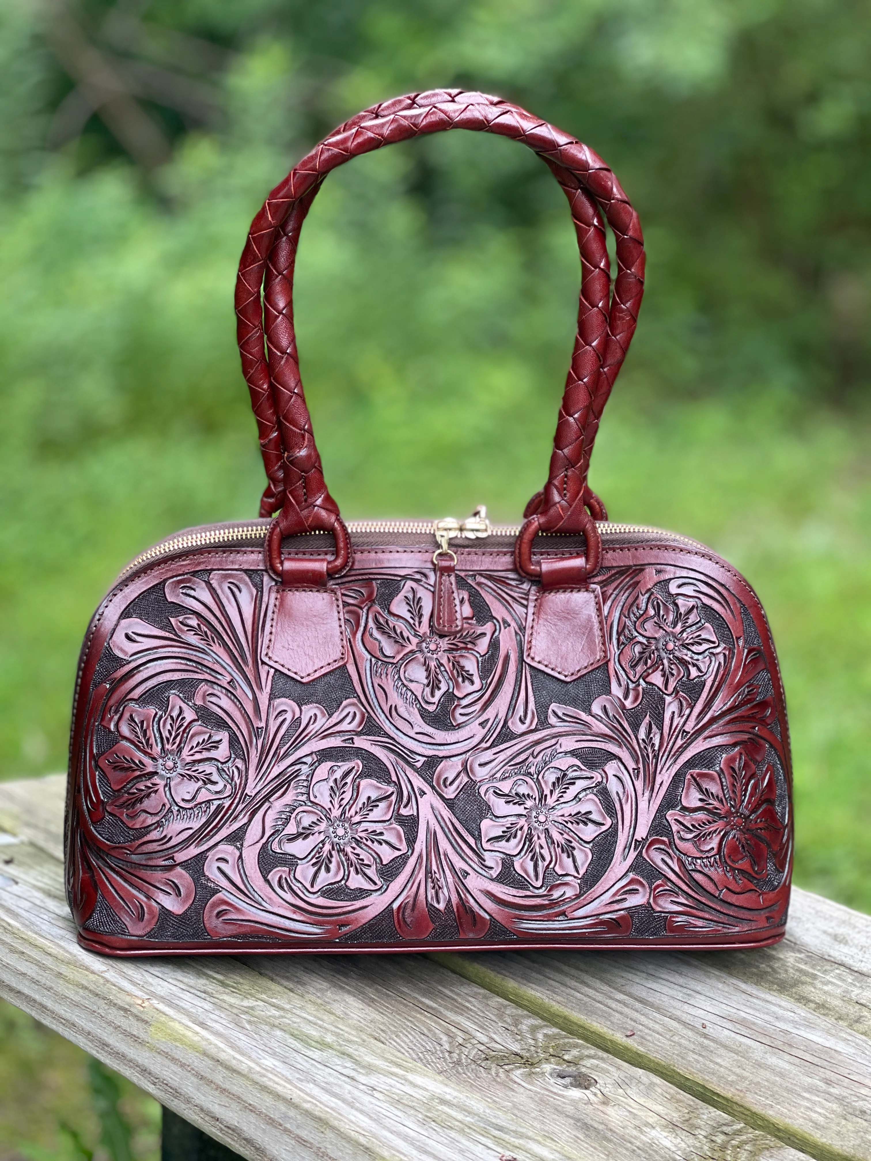 Hand-Tooled Leather Small Doctor Bag