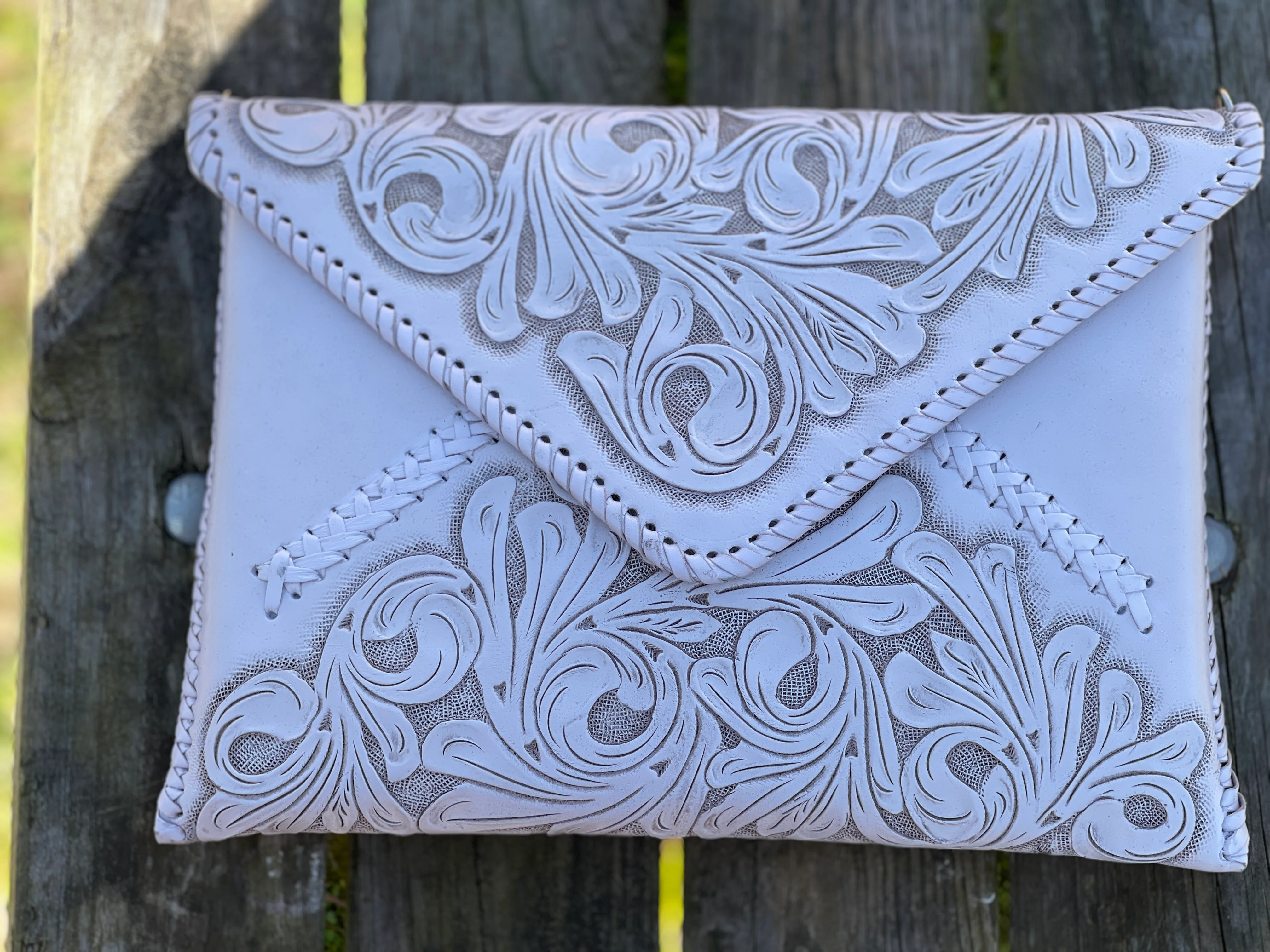Hand-Tooled Leather Crossbody & Clutch Bag 