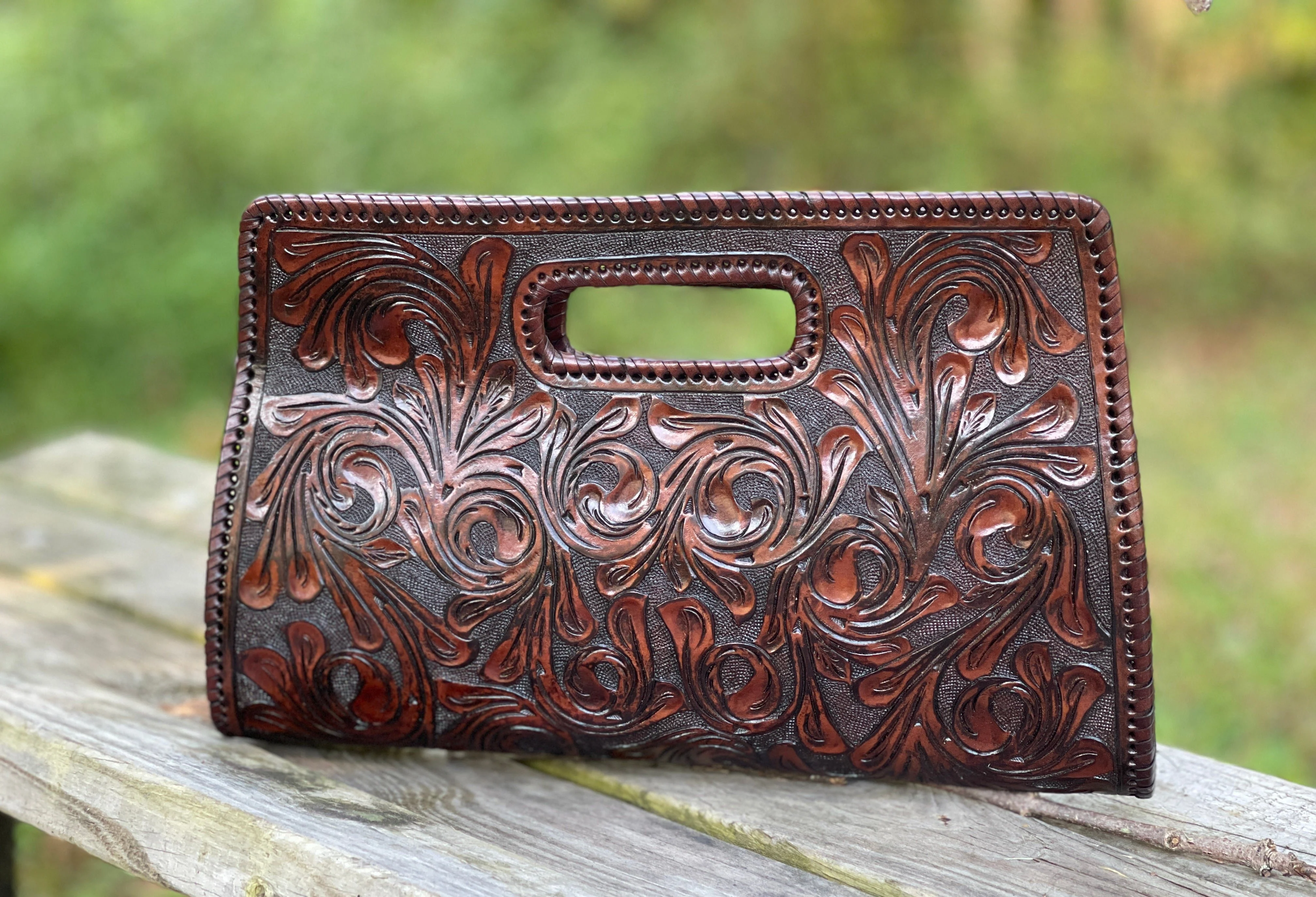Hand-Tooled Leather Large Clutch Bag 