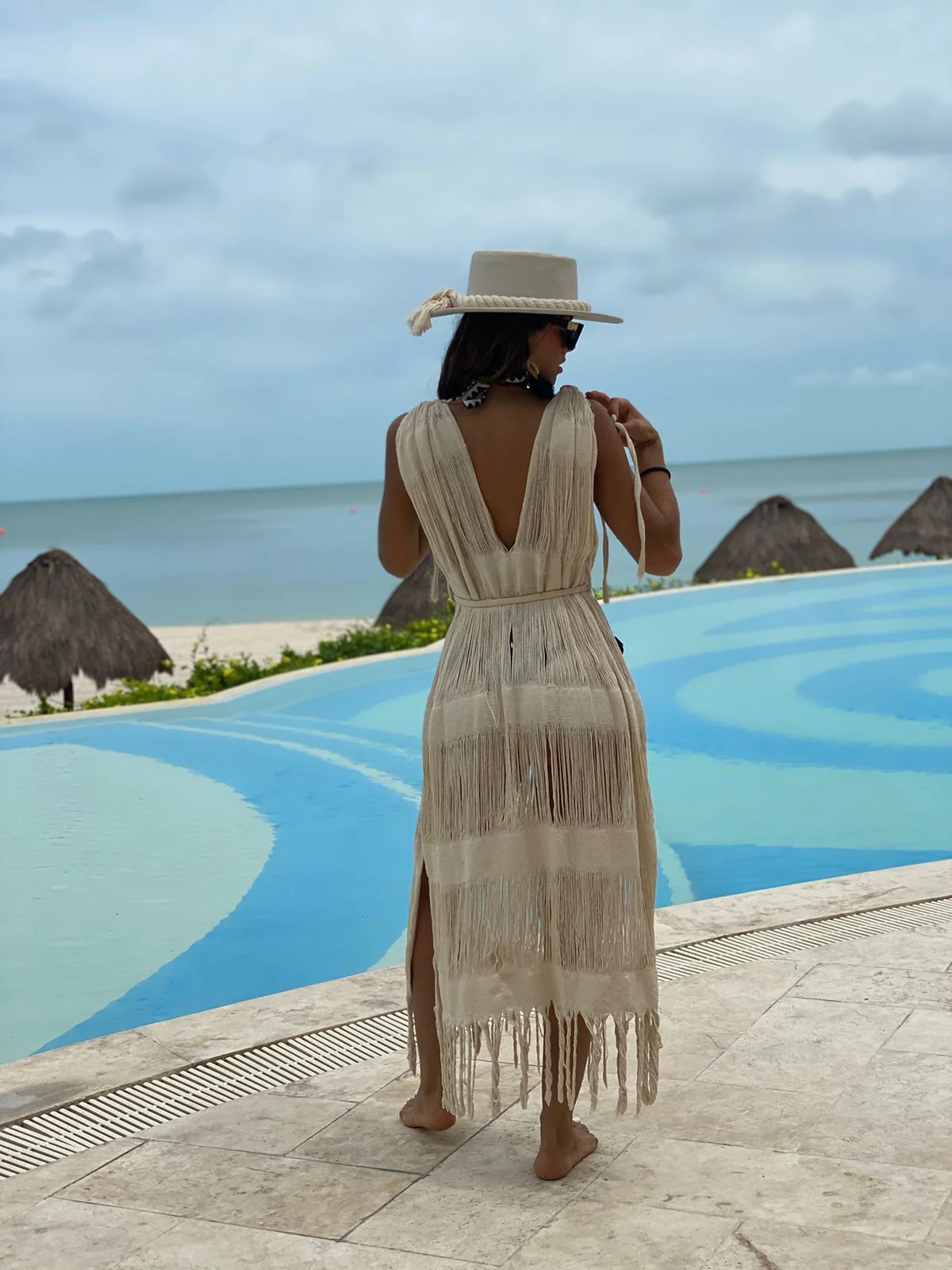 Handmade Frayed Maxi Beach Dress CABO, Swim cover-up