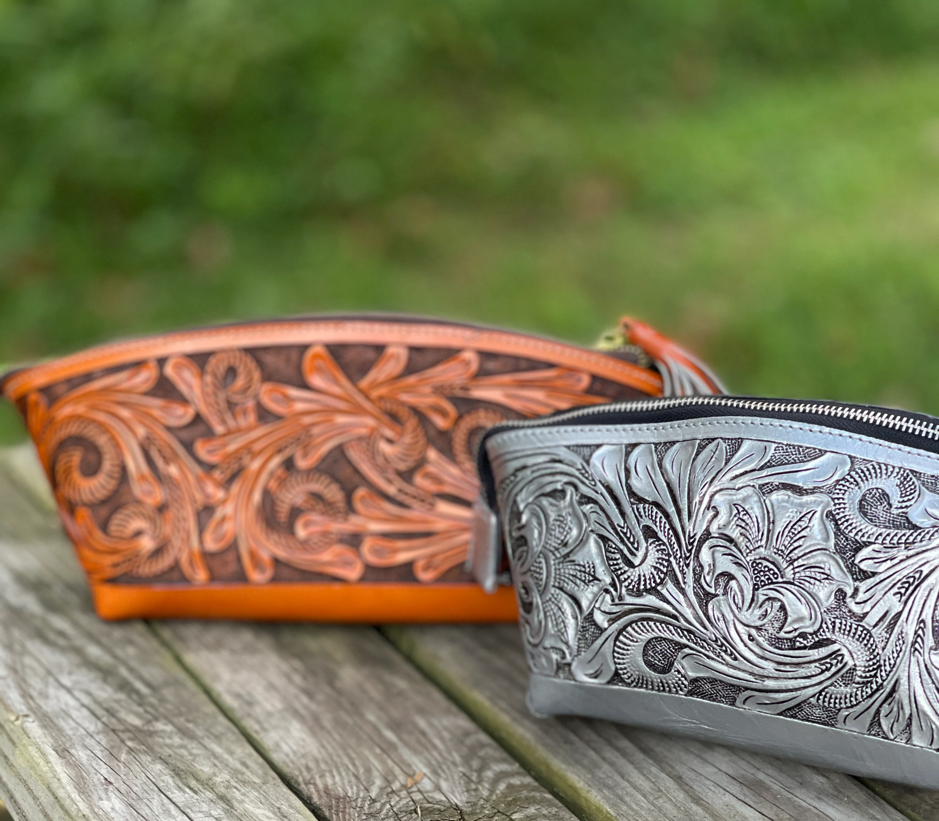 Hand-Tooled Leather COSMETIC BAG