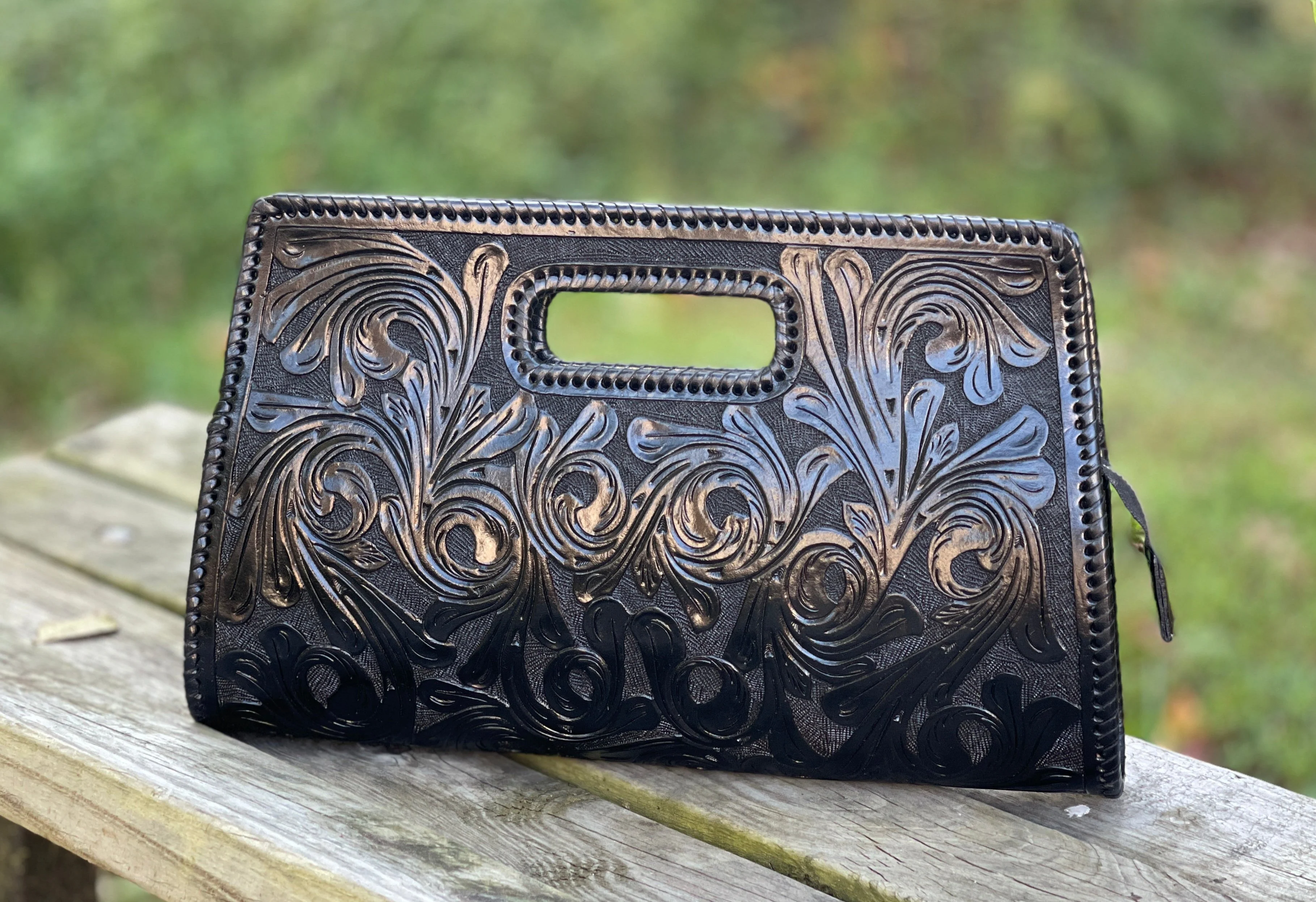 Hand-Tooled Leather Large Clutch Bag 