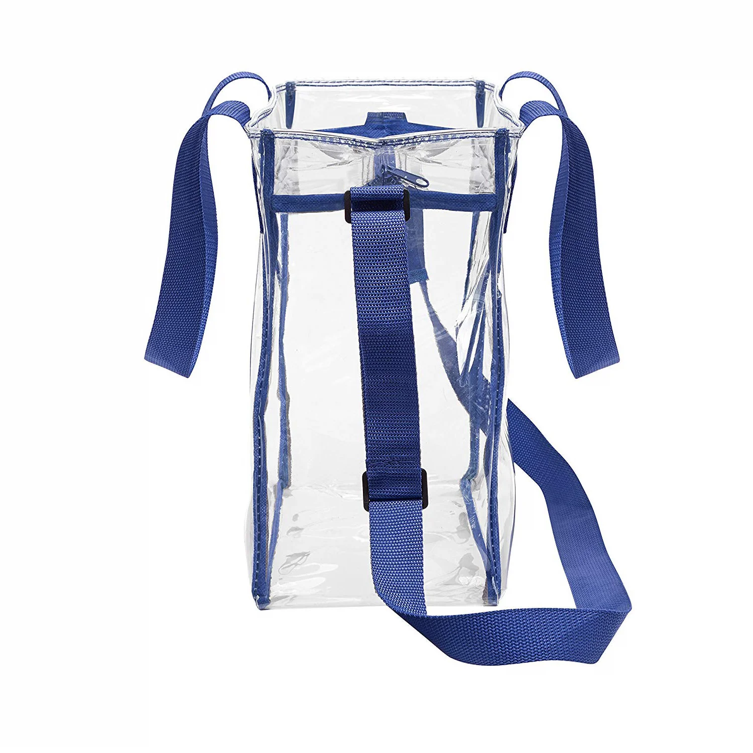 Deluxe Clear 12 x 12 x 6 Cross-Body Stadium Tote Bag with Zipper Closure and Interior Pocket (CH-1212A-NAVY) - Navy Trim