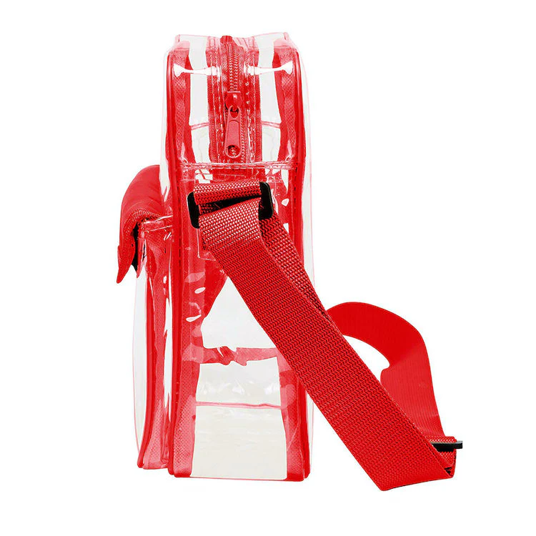 Tablet Size Clear Cross-Body Messenger Shoulder Bag - Red Trim (CH-510-RED)