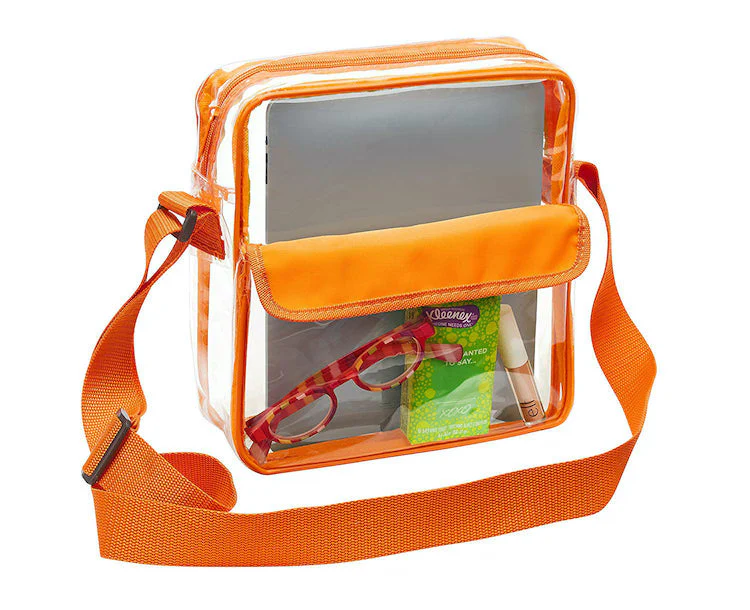 Tablet Size Clear Cross-Body Messenger Shoulder Bag - Orange Trim (CH-510-ORG)