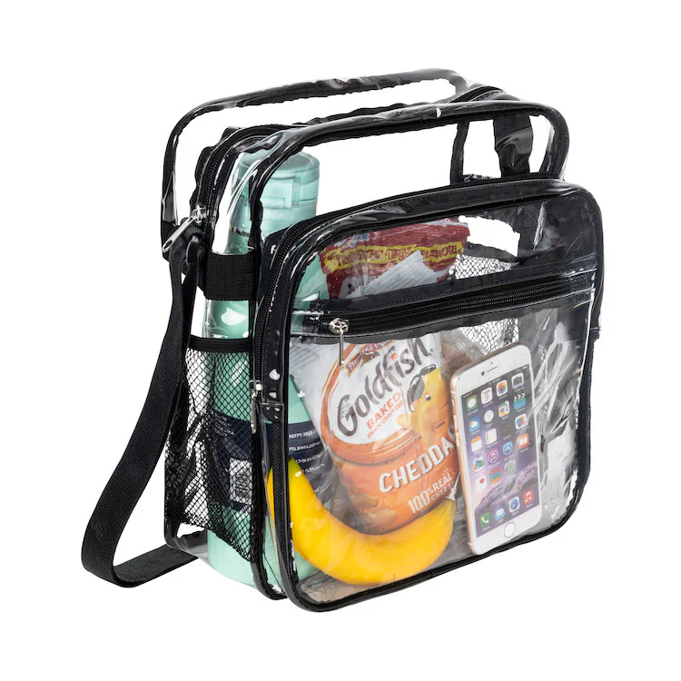 Clear Bag Stadium Approved Crossbody Messenger Shoulder Bag with Adjustable Strap For Concert Festival or as Clear Lunch Bag with Bottle Holder