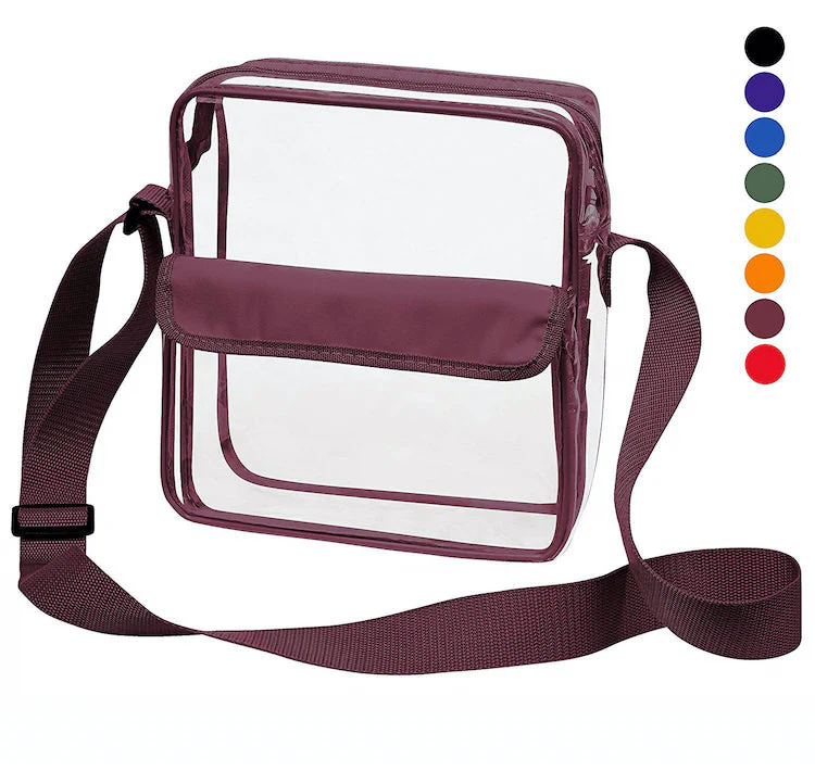 Tablet Size Clear Cross-Body Messenger Shoulder Bag - Burgundy Trim (CH-510-BUR)