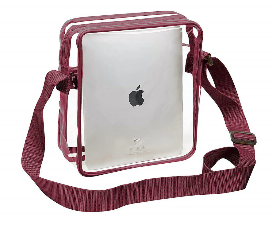 Tablet Size Clear Cross-Body Messenger Shoulder Bag - Burgundy Trim (CH-510-BUR)