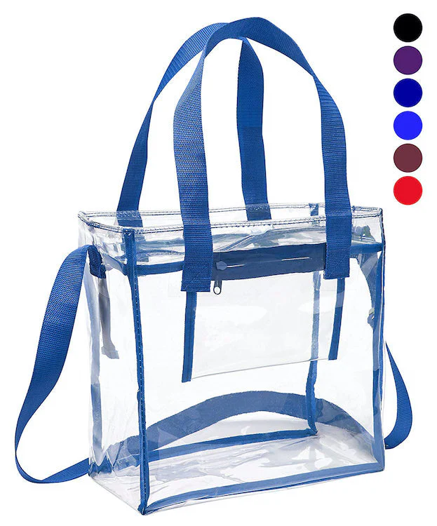 Deluxe Clear 12 x 12 x 6 Cross-Body Stadium Tote Bag with Zipper Closure and Interior Pocket (CH-1212A-ROY) - Royal Blue Trim