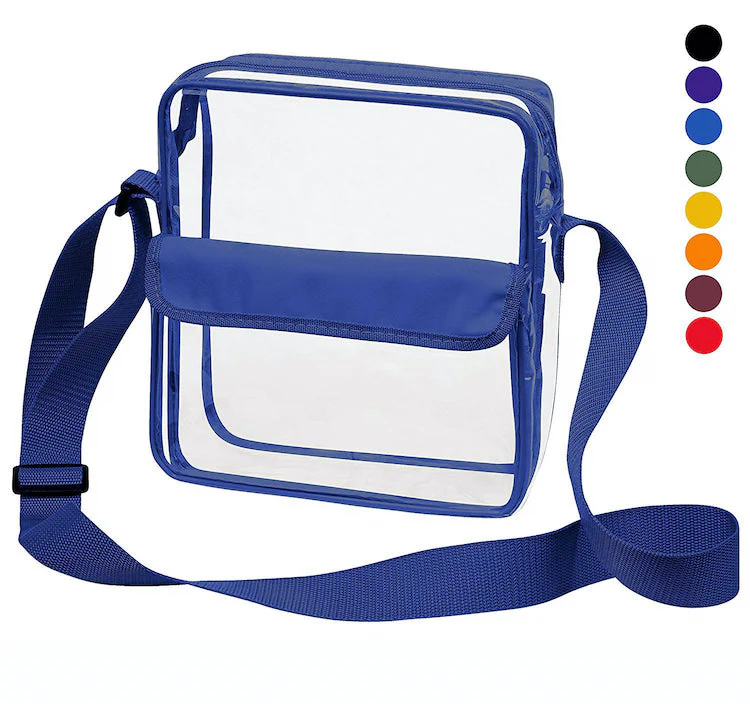 Tablet Size Clear Cross-Body Messenger Shoulder Bag - Royal Blue Trim (CH-510-ROY)
