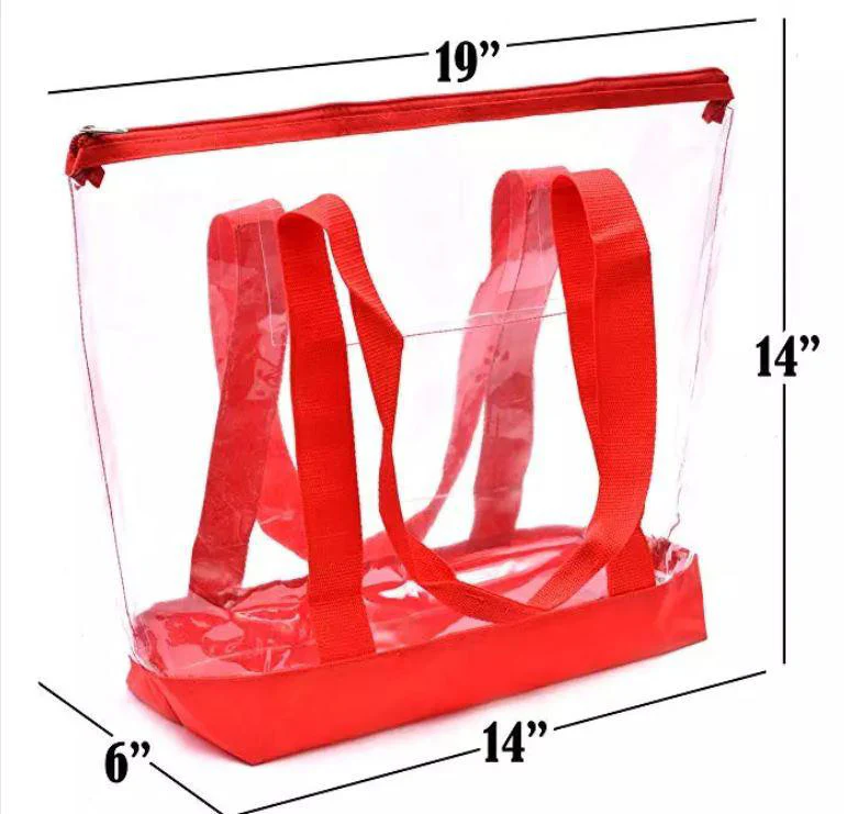 Large Clear Tote Bag with zipper closure (CH-706-RED)