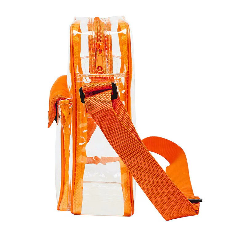 Tablet Size Clear Cross-Body Messenger Shoulder Bag - Orange Trim (CH-510-ORG)