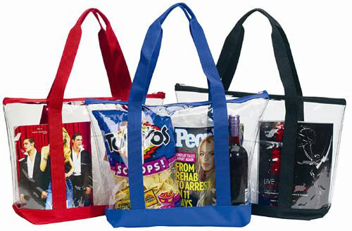 Large Clear Tote Bag with zipper closure (CH-706-BLK)
