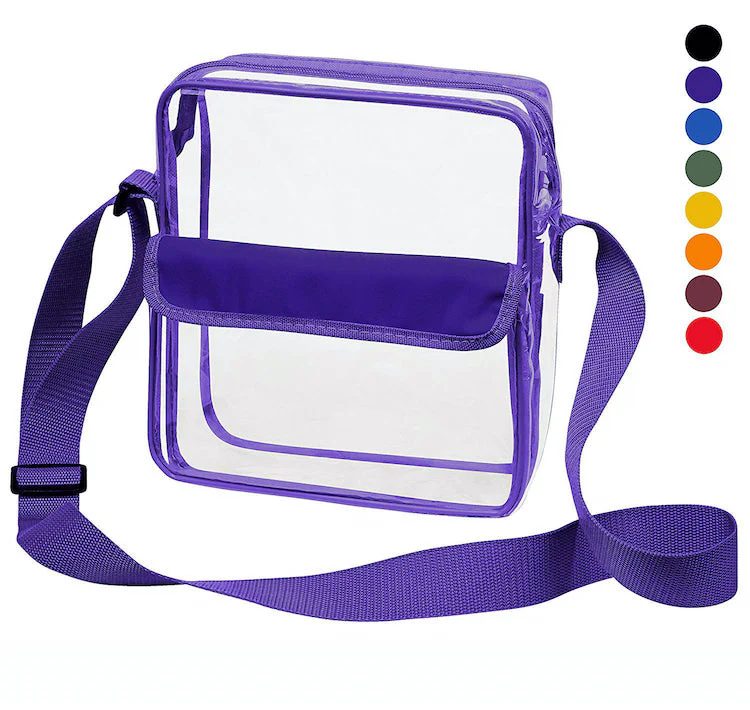 Tablet Size Clear Cross-Body Messenger Shoulder Bag - Purple Trim (CH-510-PUR)