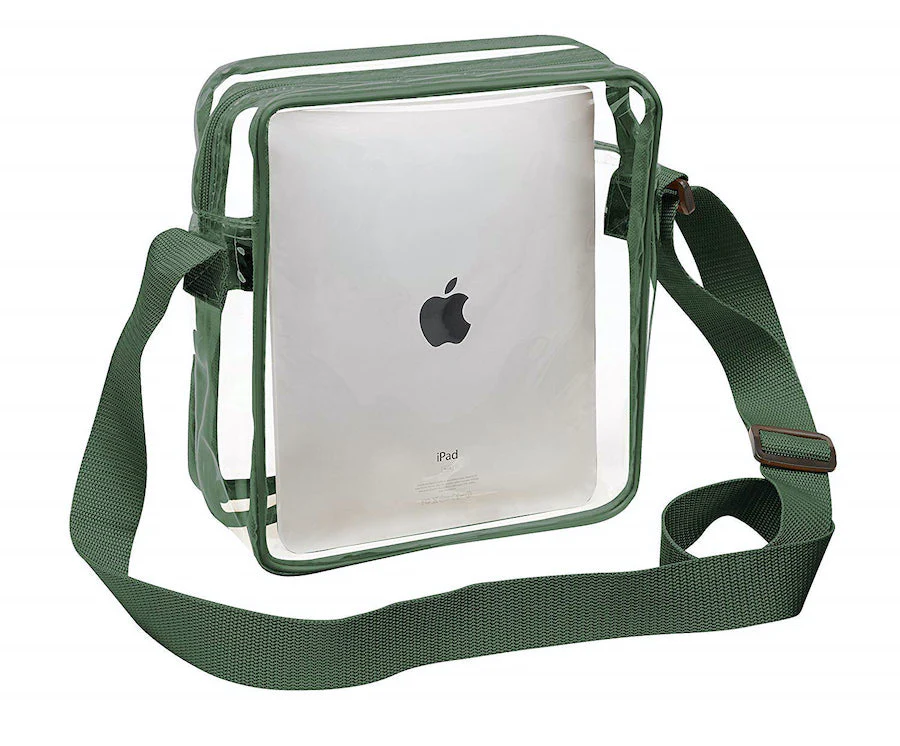 Tablet Size Clear Cross-Body Messenger Shoulder Bag - Green Trim (CH-510-GRN)