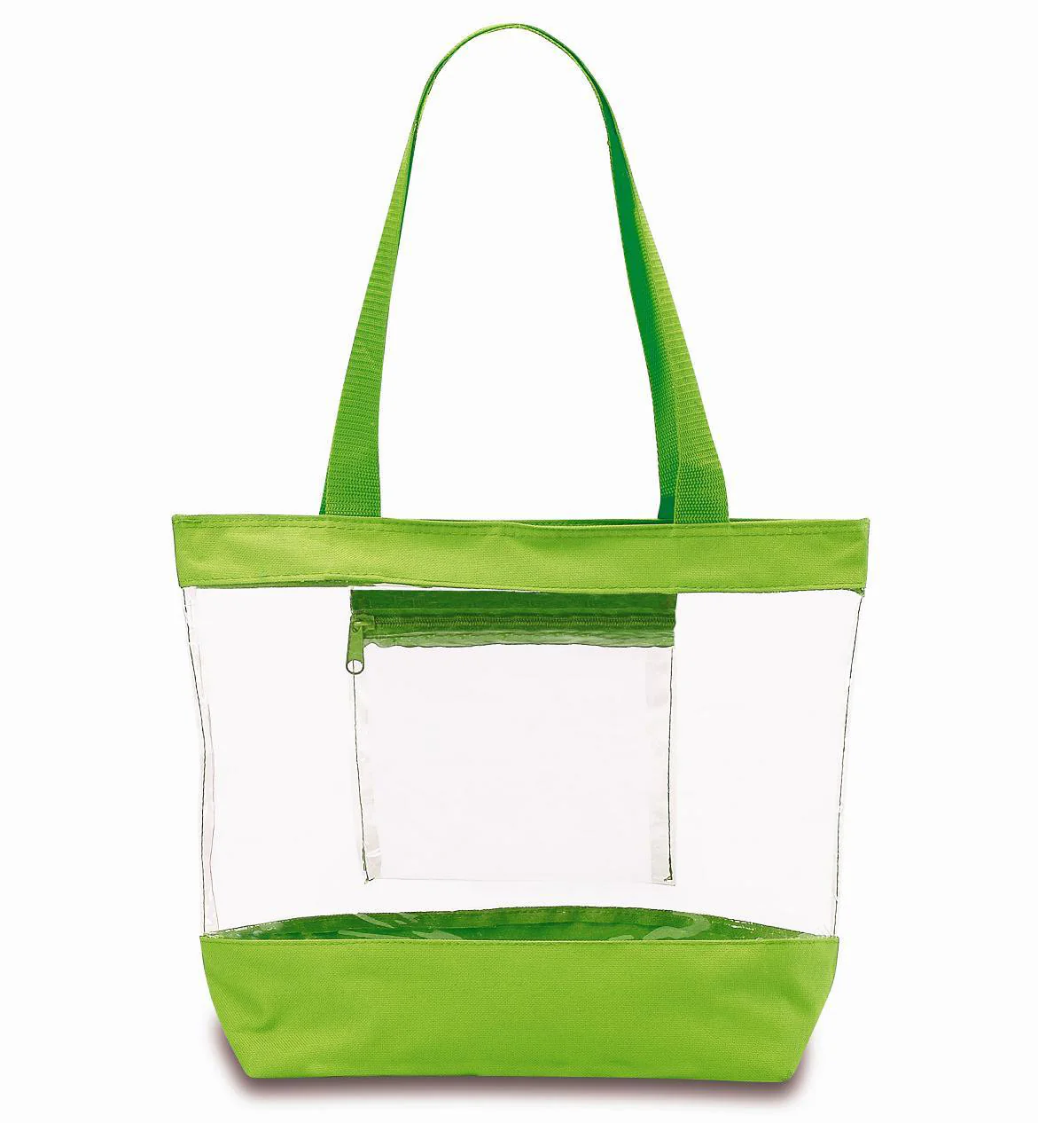 Medium Clear Tote Bag w/ Zipper Closure and Interior Pocket - Lime Green (BG201-GRN)