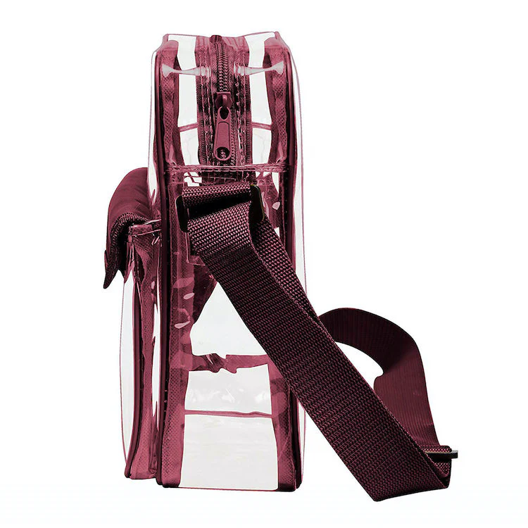 Tablet Size Clear Cross-Body Messenger Shoulder Bag - Burgundy Trim (CH-510-BUR)