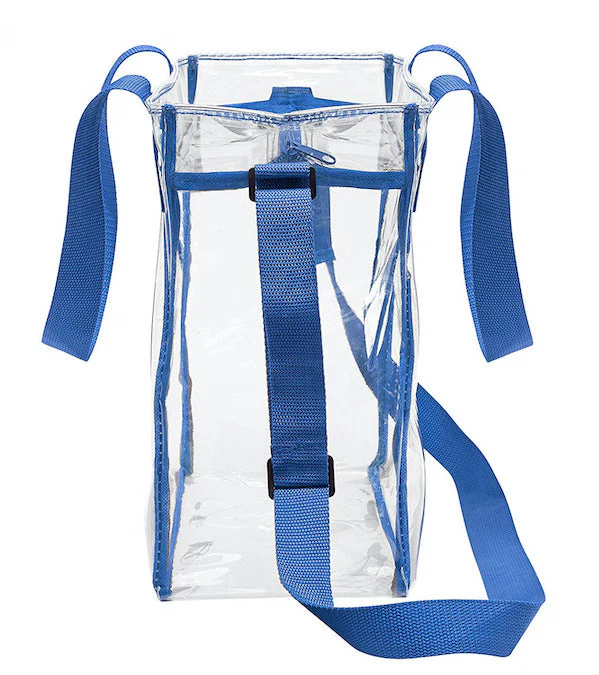 Deluxe Clear 12 x 12 x 6 Cross-Body Stadium Tote Bag with Zipper Closure and Interior Pocket (CH-1212A-ROY) - Royal Blue Trim